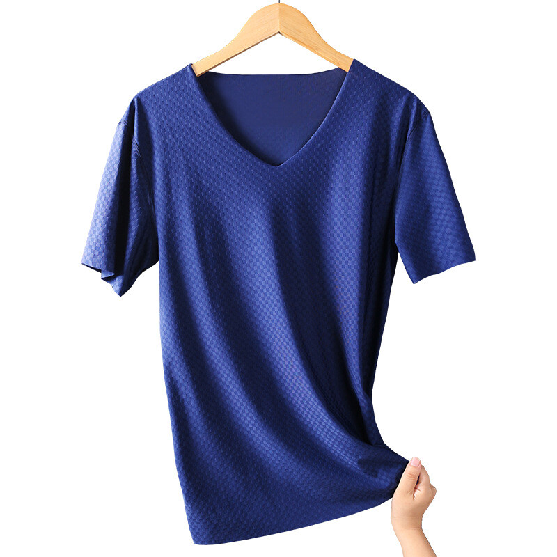 Men&rsquo;s Undershirts Ice Silk T-Shirt Short Sleeve Seamless V-Neck Short Shirt