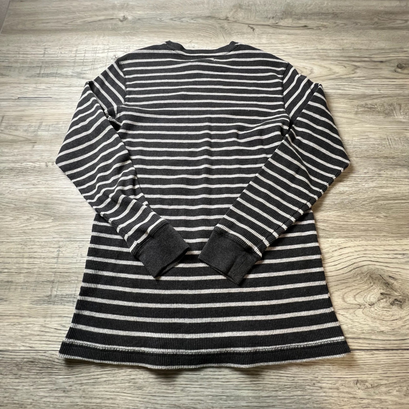 US Polo Assn Thermal Shirt Mens L Grey White Striped Long Sleeve Waffle Knit