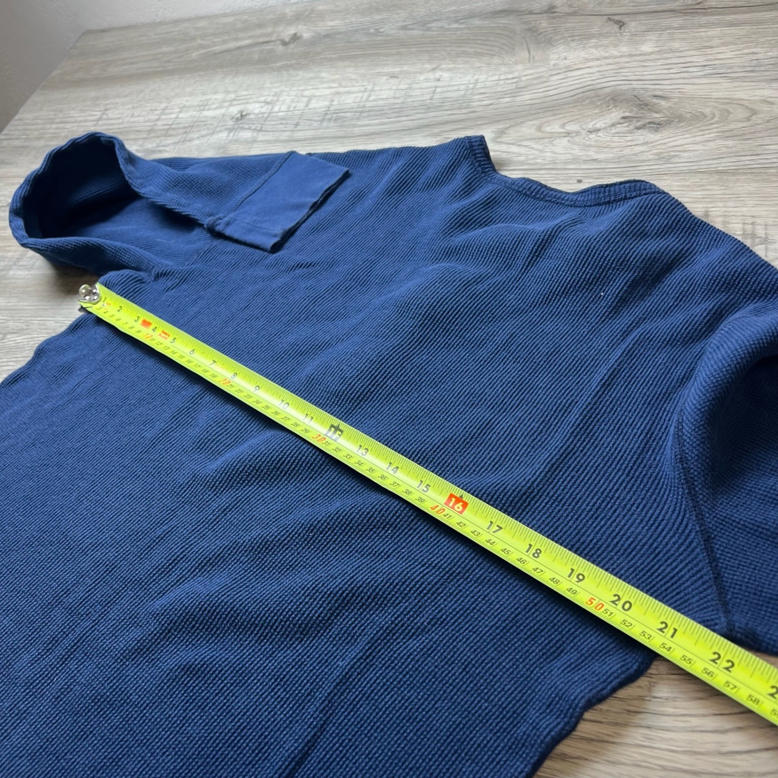 American Eagle Henley Mens Large Blue Waffle Knit Long Sleeve Thermal Shirt