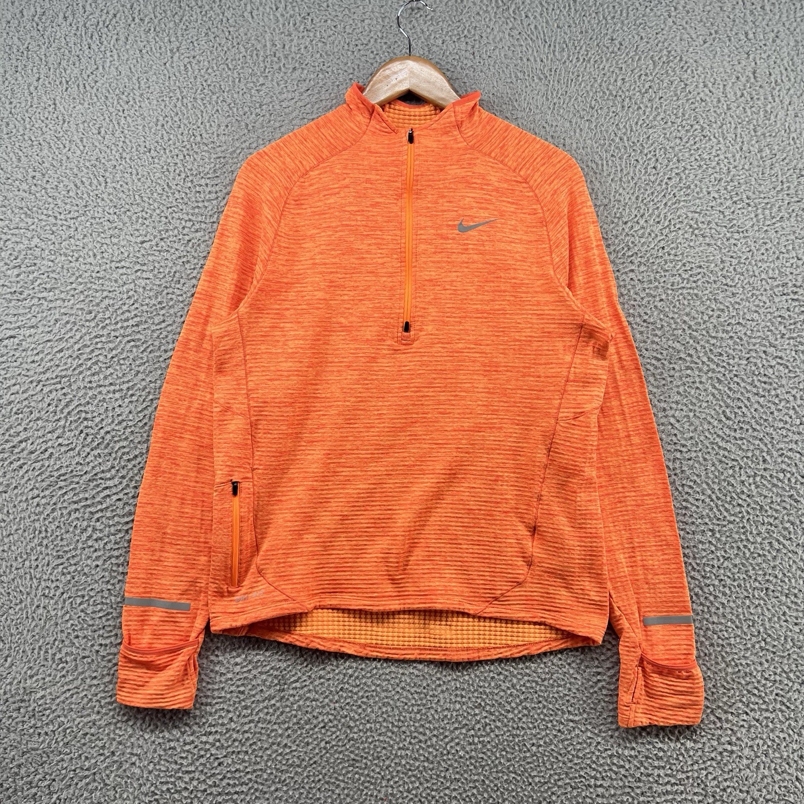Nike Shirt Mens Small Orange Running Reflective Thermal Long Sleeve Half Zip