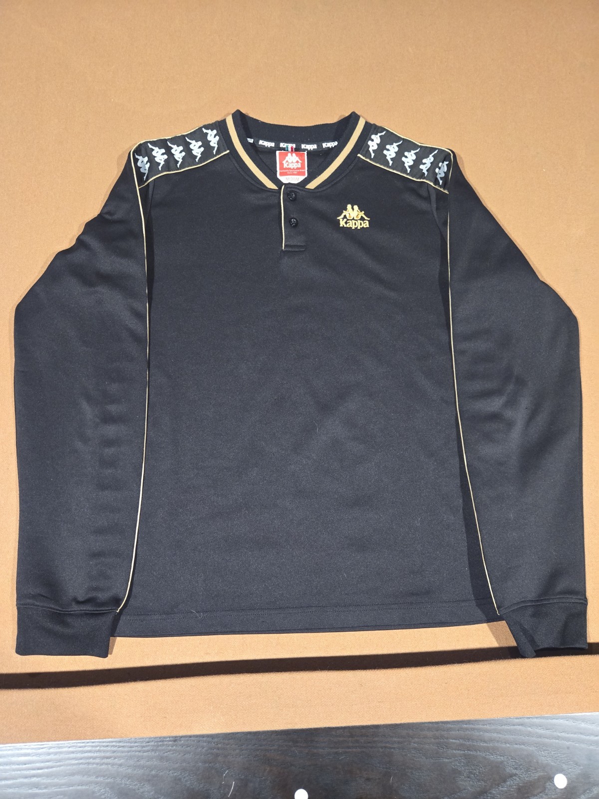 VTG 90s Y2K Kappa Men&rsquo;s M Black Taped Logo Long Sleeve Soccer Football T-Shirt