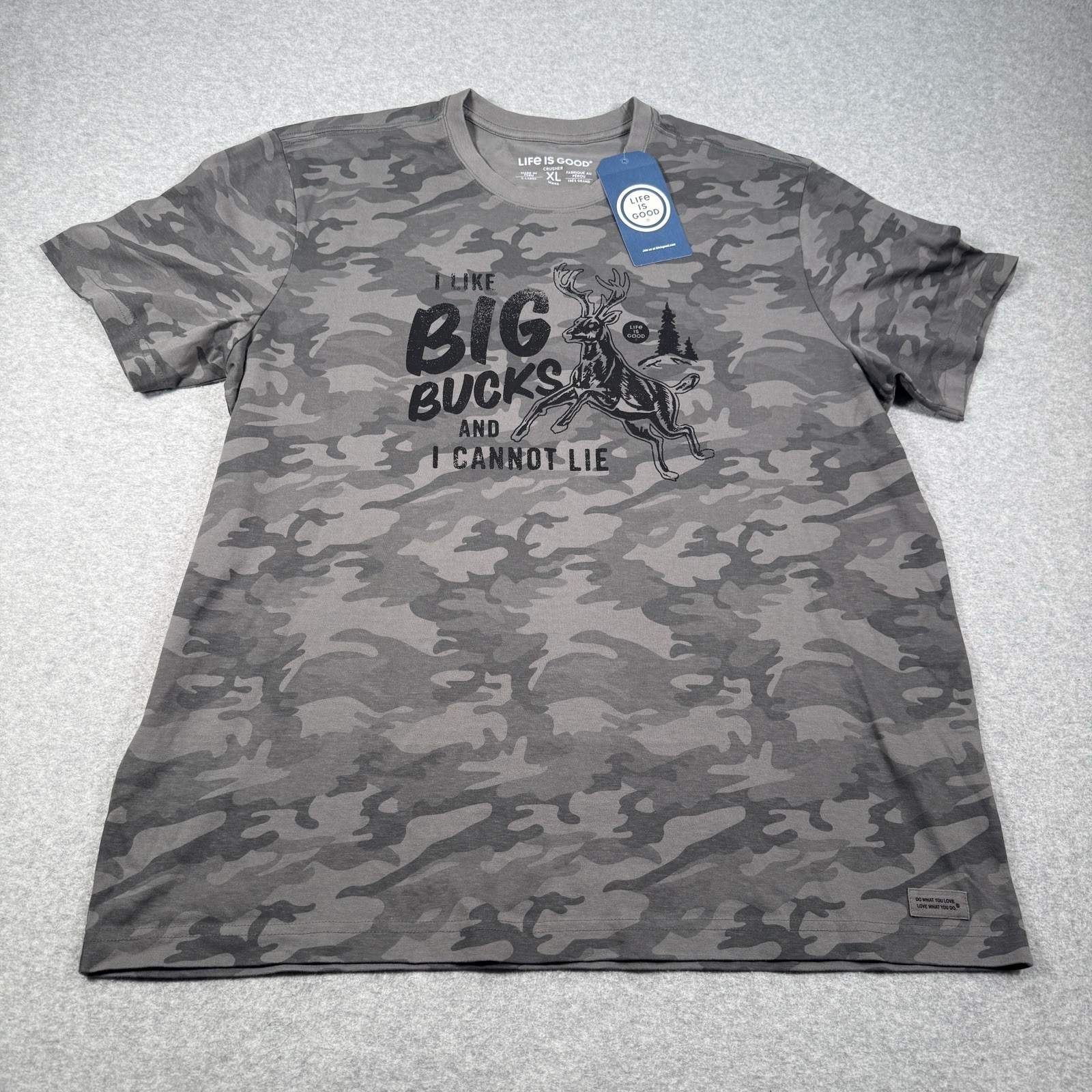 Life Is Good I Like Big Bucks and I Cannot Lie Camo T Shirt Mens XL NWT