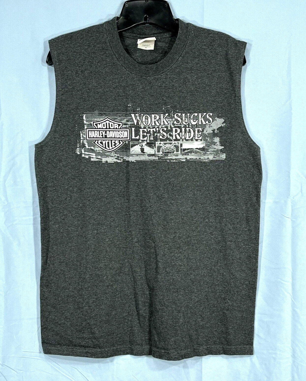 HARLEY DAVIDSON Hot Springs Arkansas WORK SUCKS LET&rsquo;S RIDE Gray TANK TOP/SHIRT M