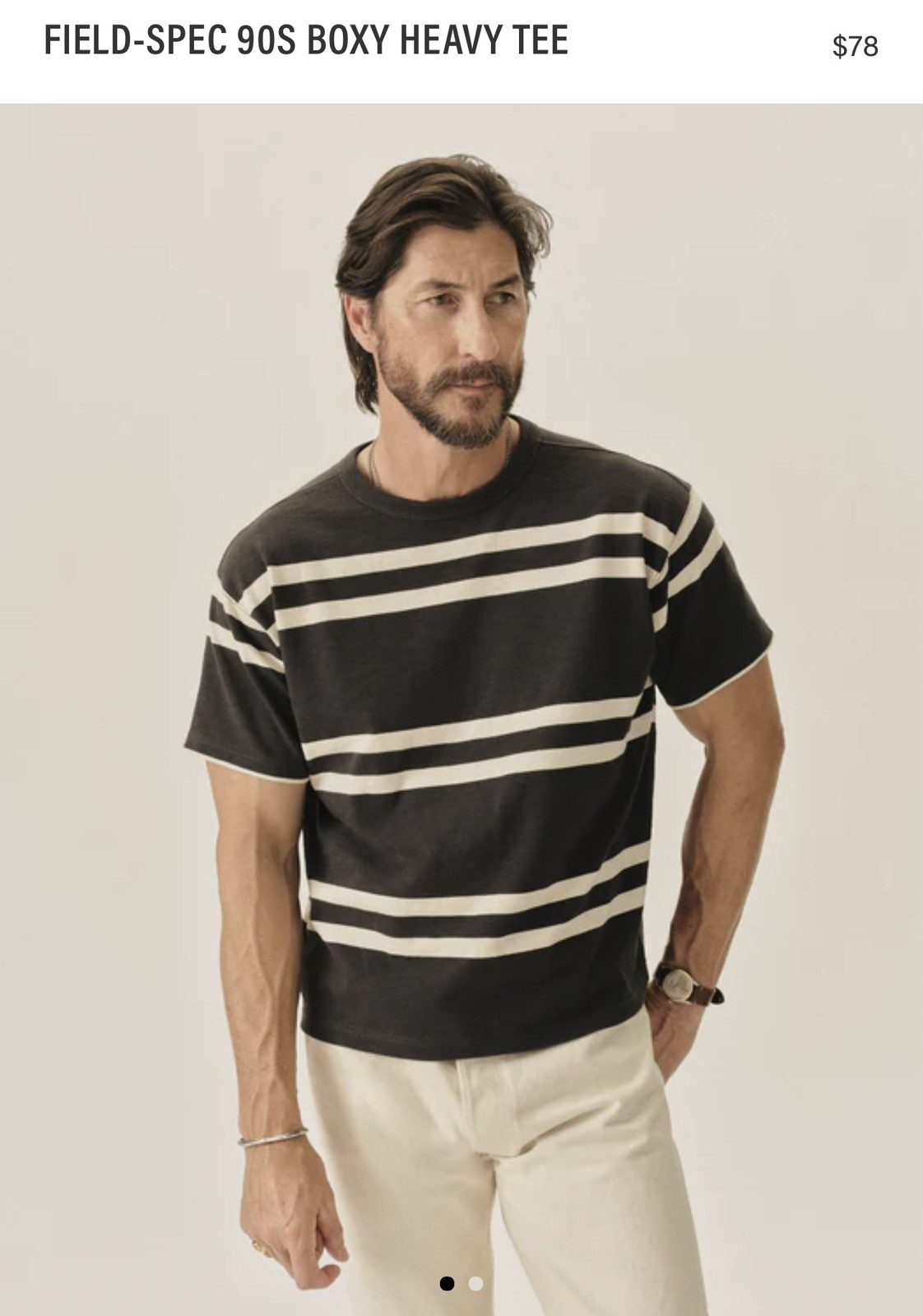 NWT Buck Mason Kokomo Stripe Tee Large Natural Faded Black Shirt Men’s 78$