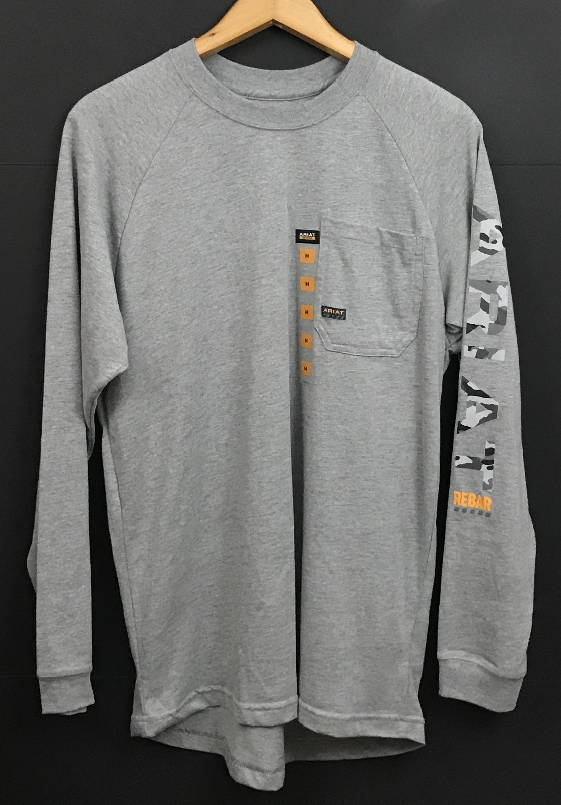New ARIAT Men&rsquo;s Rebar Cotton Strong Graphic T-Shirt Gray Long Sleeve Size M