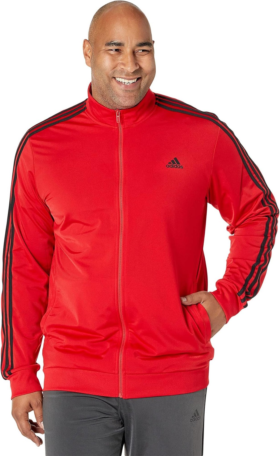 adidas Men&rsquo;s Essentials Warm-up 3-stripes Track Top – Scarlet/Black – XX-Large