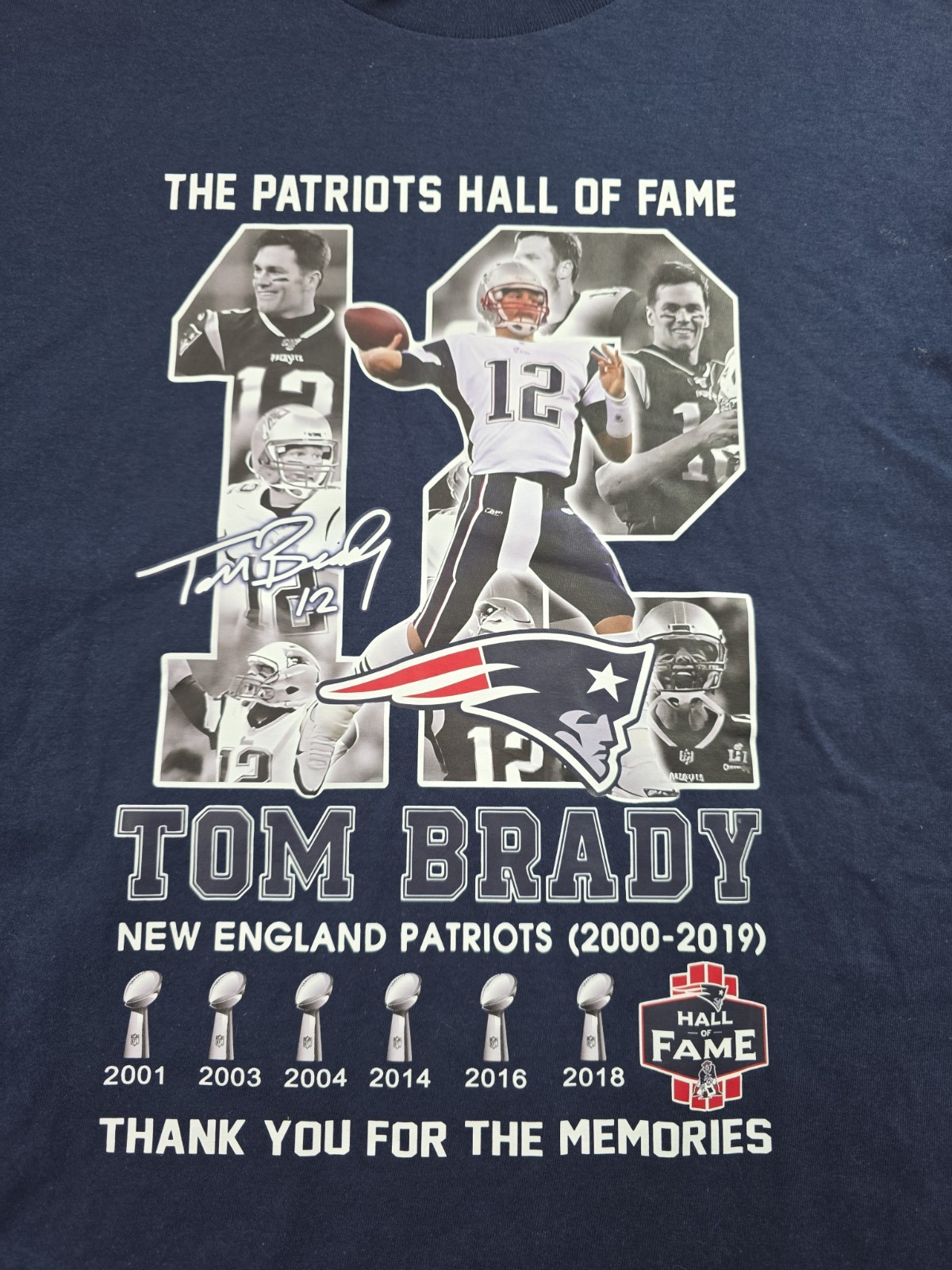 New England Patriots Hall of Fame Tom Brady 2000-2019 Celebration Navy T Shirt