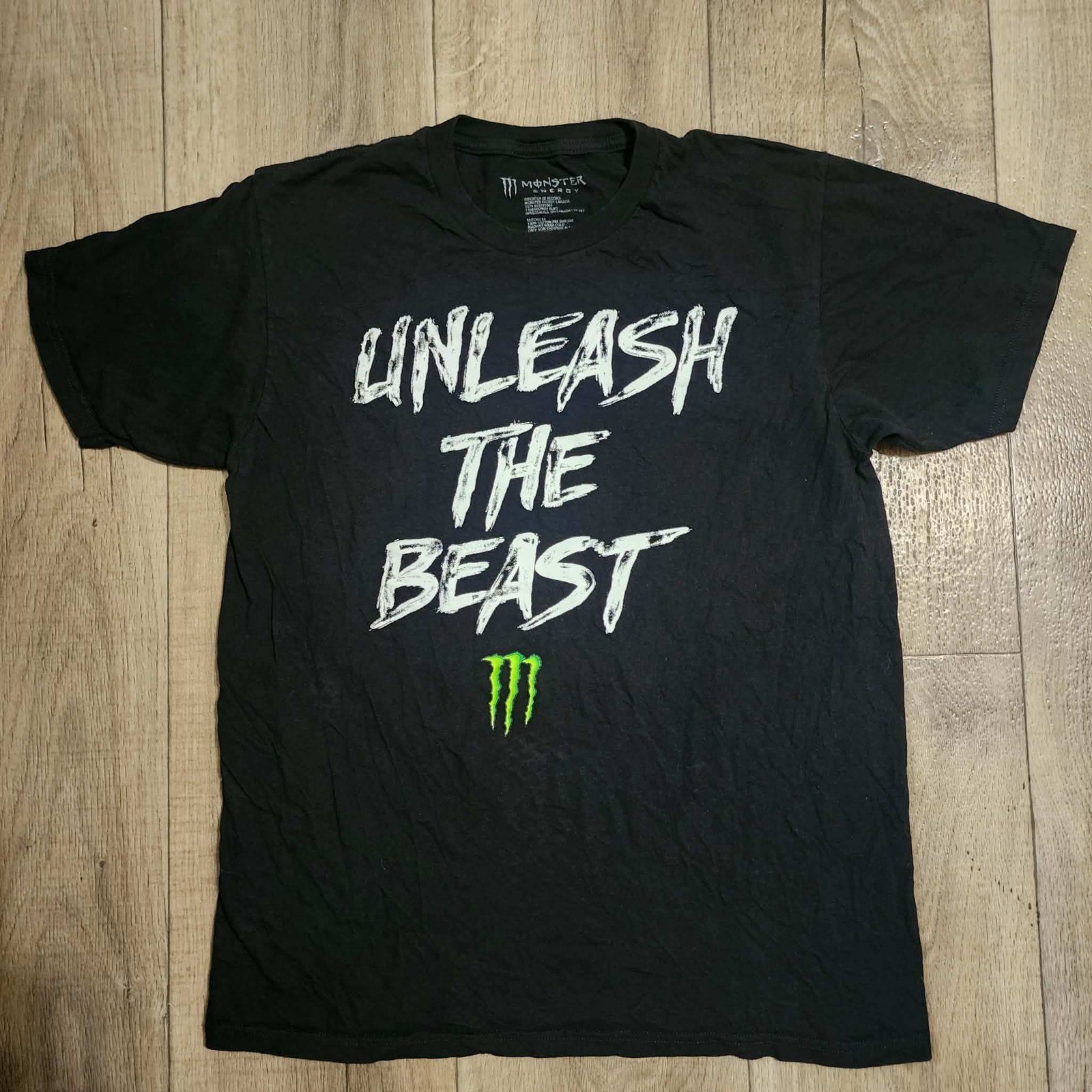 Monster Energy Unleash The Beast Graphic T-Shirt Mens Medium Black Green Logo