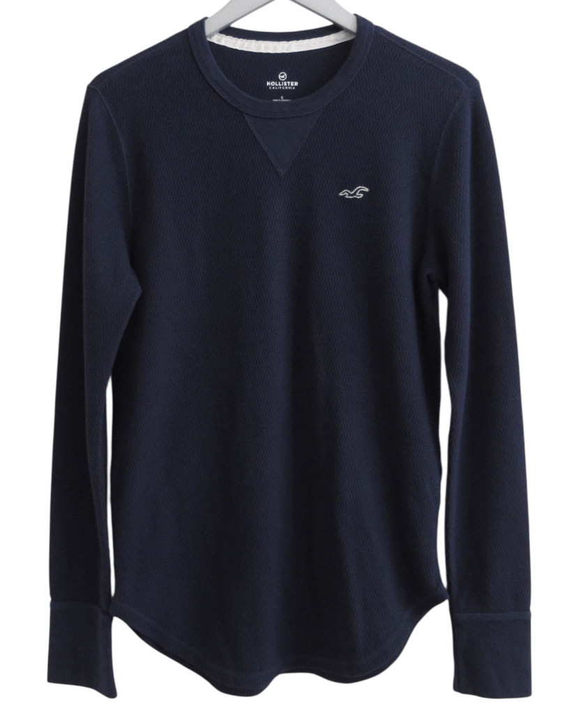 Hollister Mens Long Sleeve Thermal Navy Shirt Size S Preppy California Waffle