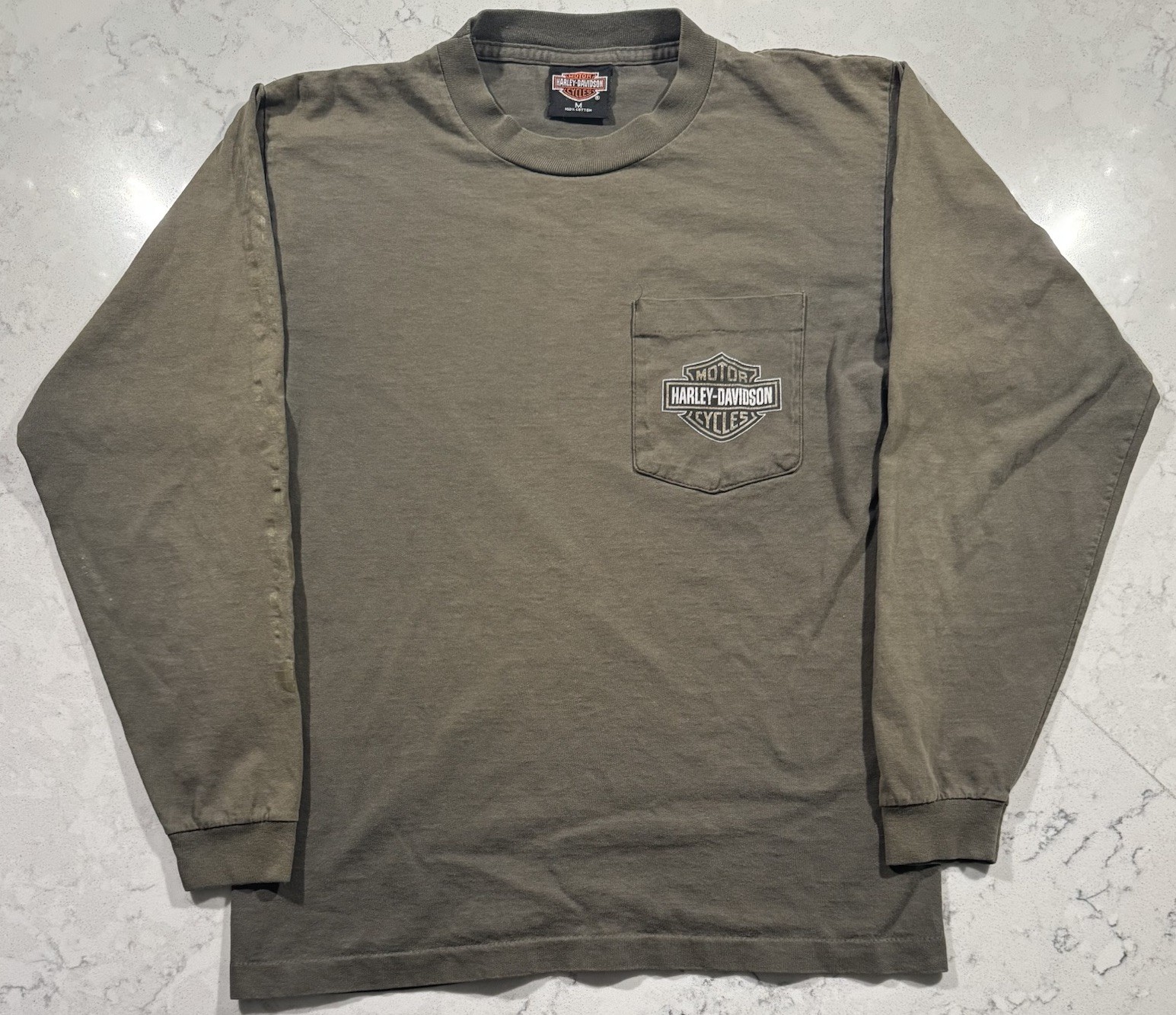 VTG Harley Davidson T-Shirt Mens Medium Green Long Sleeve ATX Central Texas USA