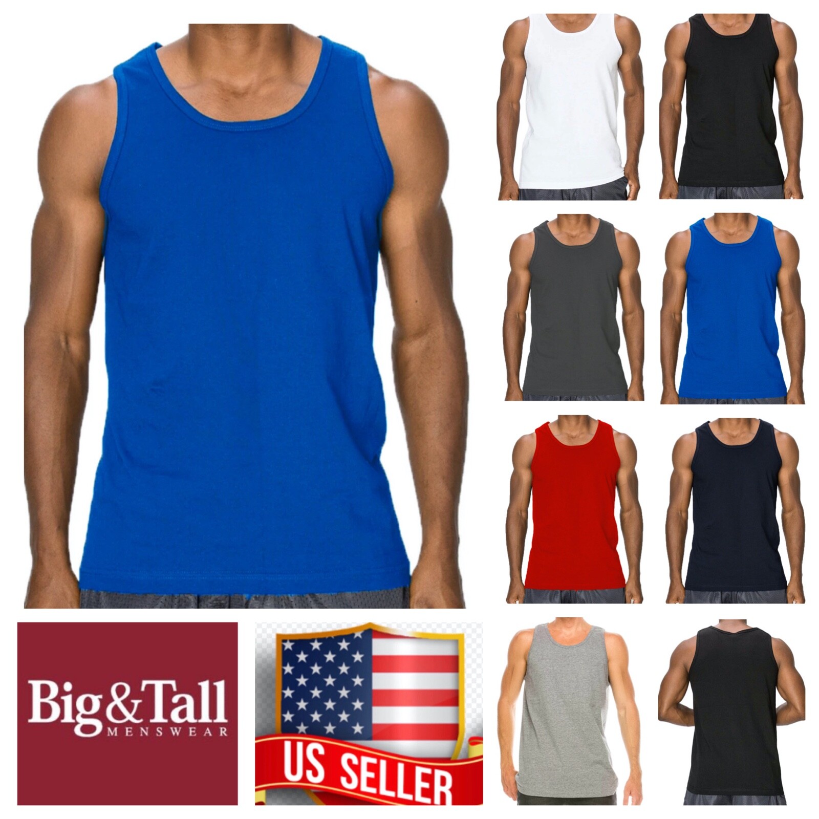 Men S_3XL T-Shirt Sleeveless Muscle Tank Top A-Shirt Wife Beater Gym Plain Tee