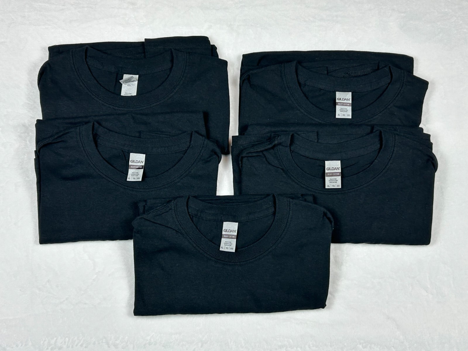5 PACK Gildan Solid Black Heavy Cotton Short Sleeve Blank Tee Shirt Sz_XL