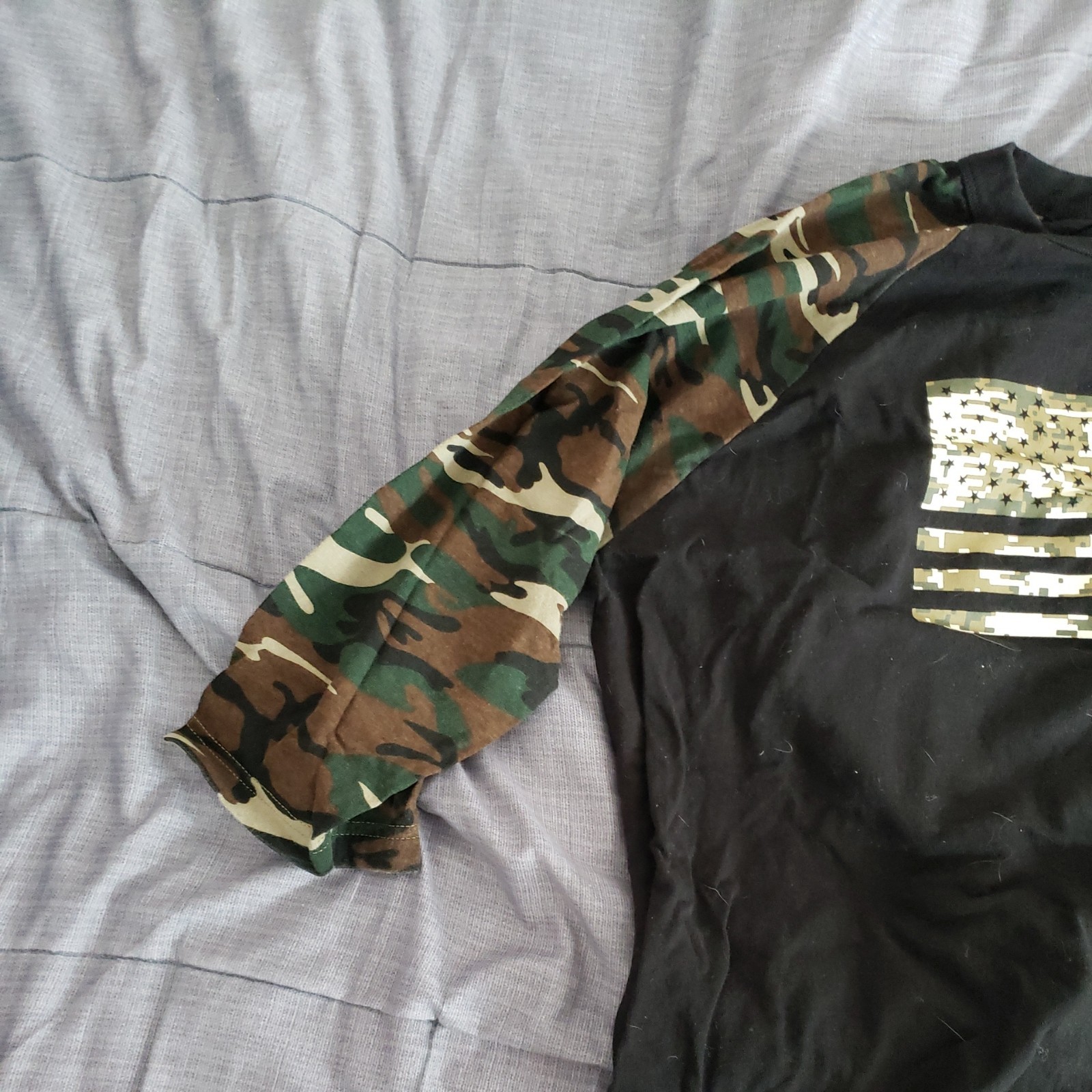 American Flag, Shaka Active, Men&rsquo;s 3/4 Camouflage Sleeve Shirt, Size XXL black
