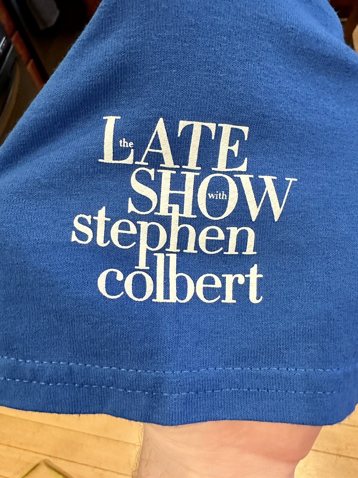 IS POTATO T-SHIRT – STEPHEN COLBERT LATE SHOW – BLUE – SIZE Large – OFFICIAL