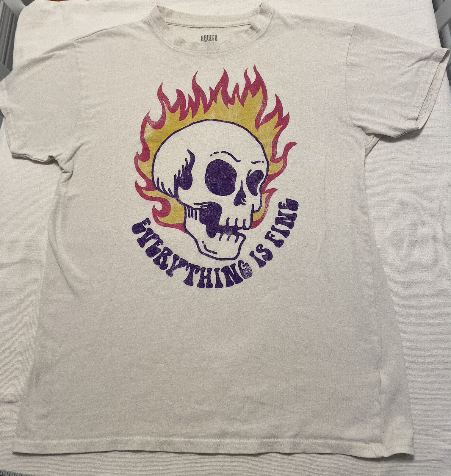 Brisco Brands “Everything Is Fine” Skull Distressed T Shirt. Vintage. Size Large