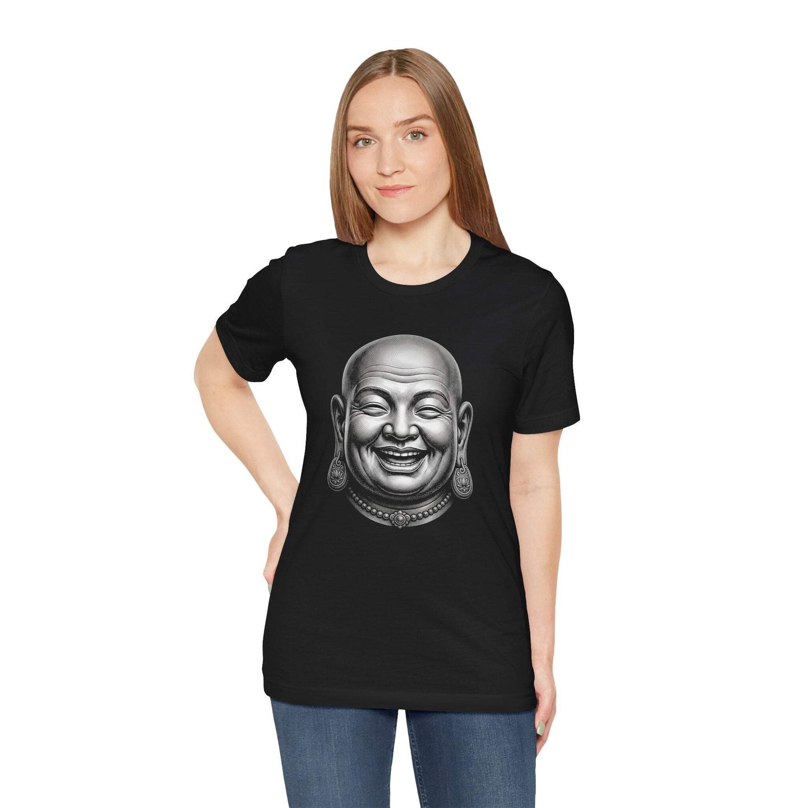 Laughing Buddha Head T-Shirt | Happy Buddhist Zen Unisex Graphic Unisex Tee