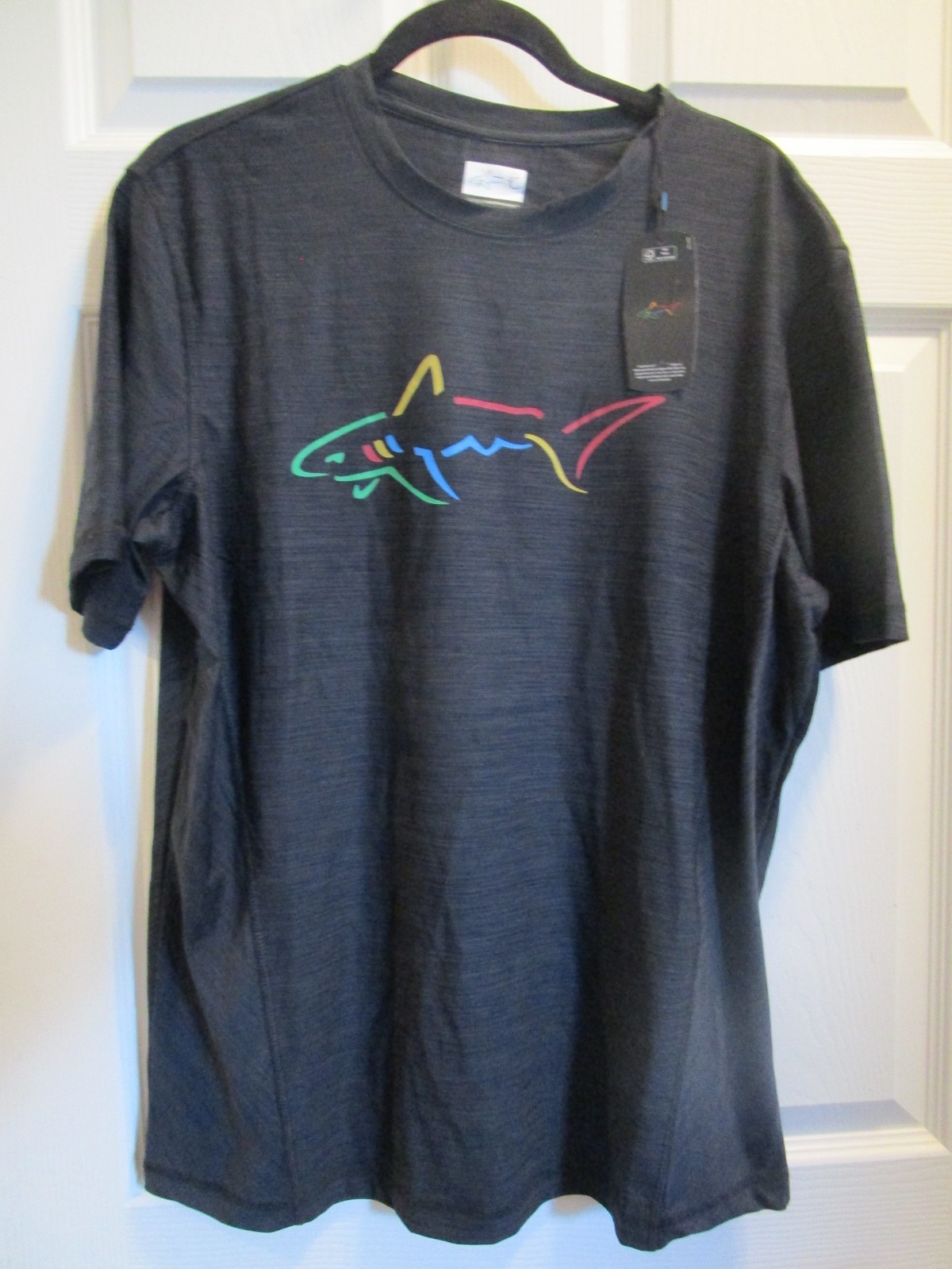 GREG NORMAN BIG SHARK LOGO BLUE HEATHER T-SHIRT SIZE MEDIUM