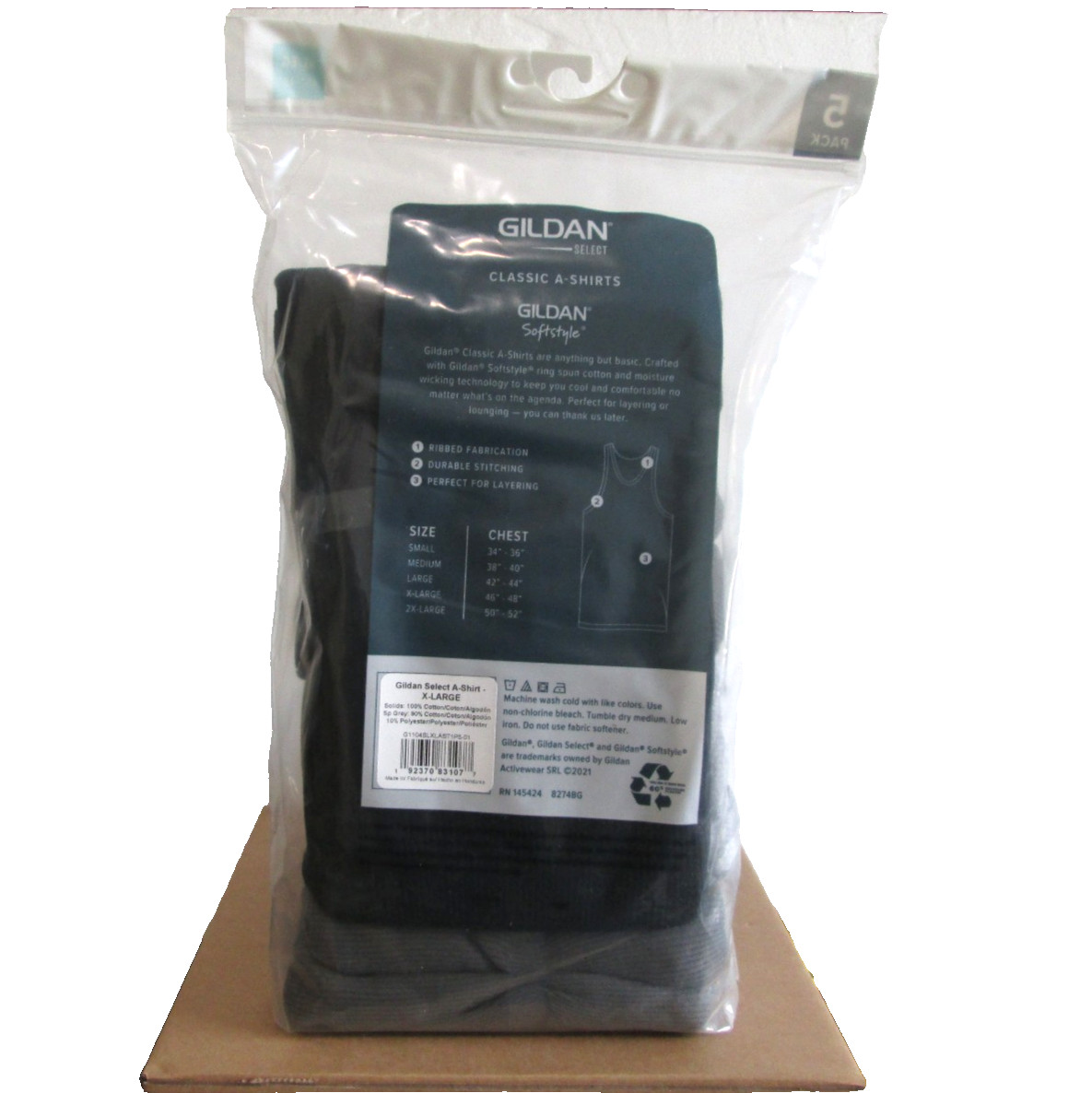 New Men&rsquo;s Gildan Select 5 Pack Tag Free Black Cotton A-Shirts Tank Tops XL 46-48