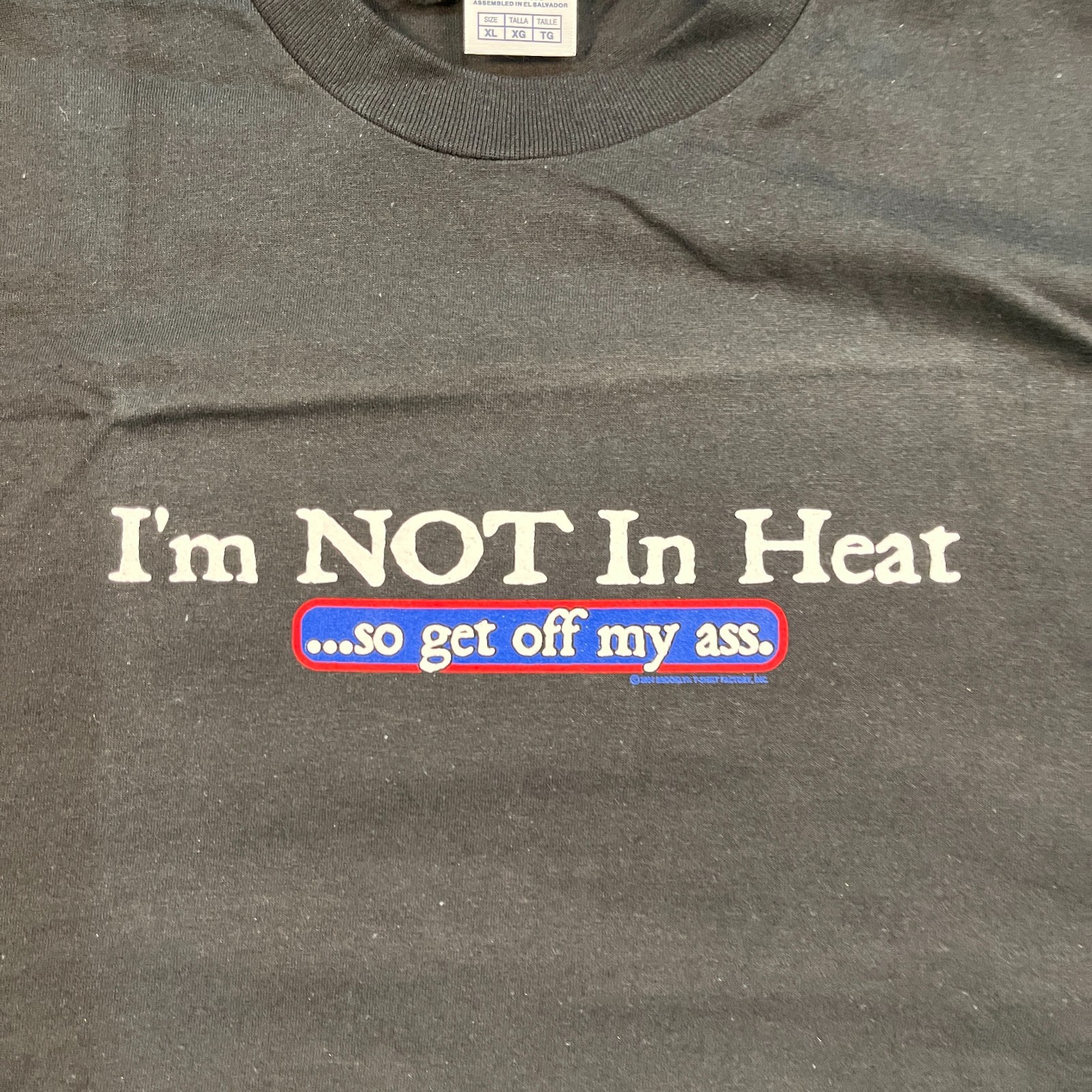 Vintage 2004 Funny Naughty I&rsquo;m Not In Heat Humor Shirt XL 23×29 Brooklyn Factory