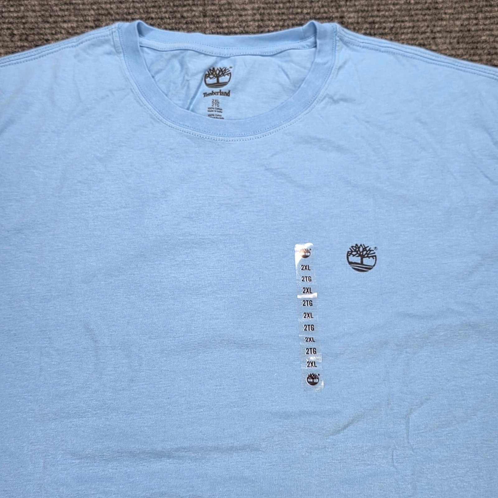 Timberland Cotton T Shirt Men&rsquo;s Size 2XL Light Blue Casual Travel Back Logo NWT