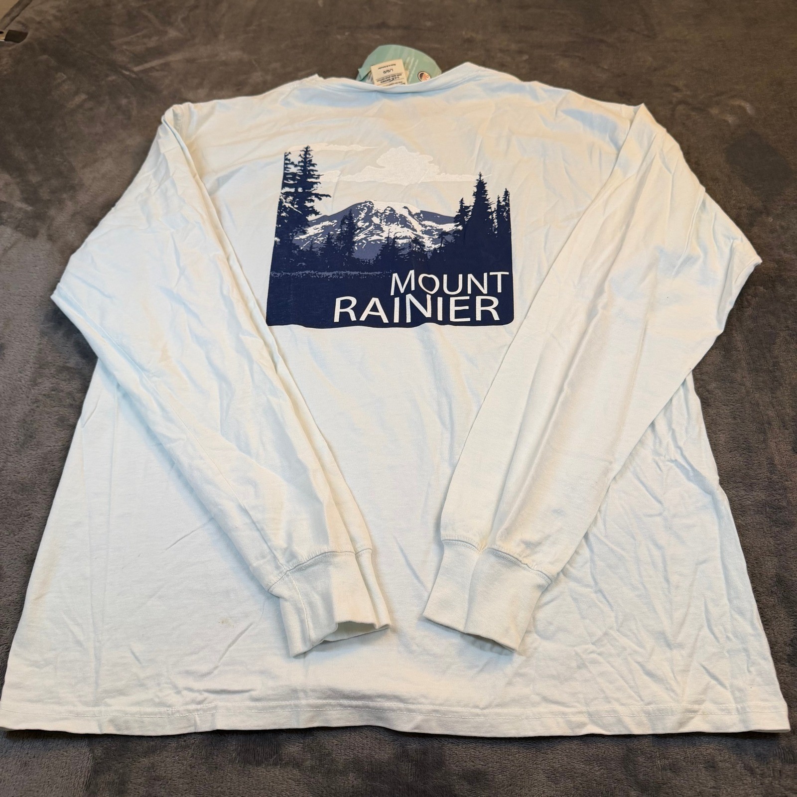 ComfortWash Mount Rainier Long Sleeve Graphic Tee Light Blue Mens Large NWT
