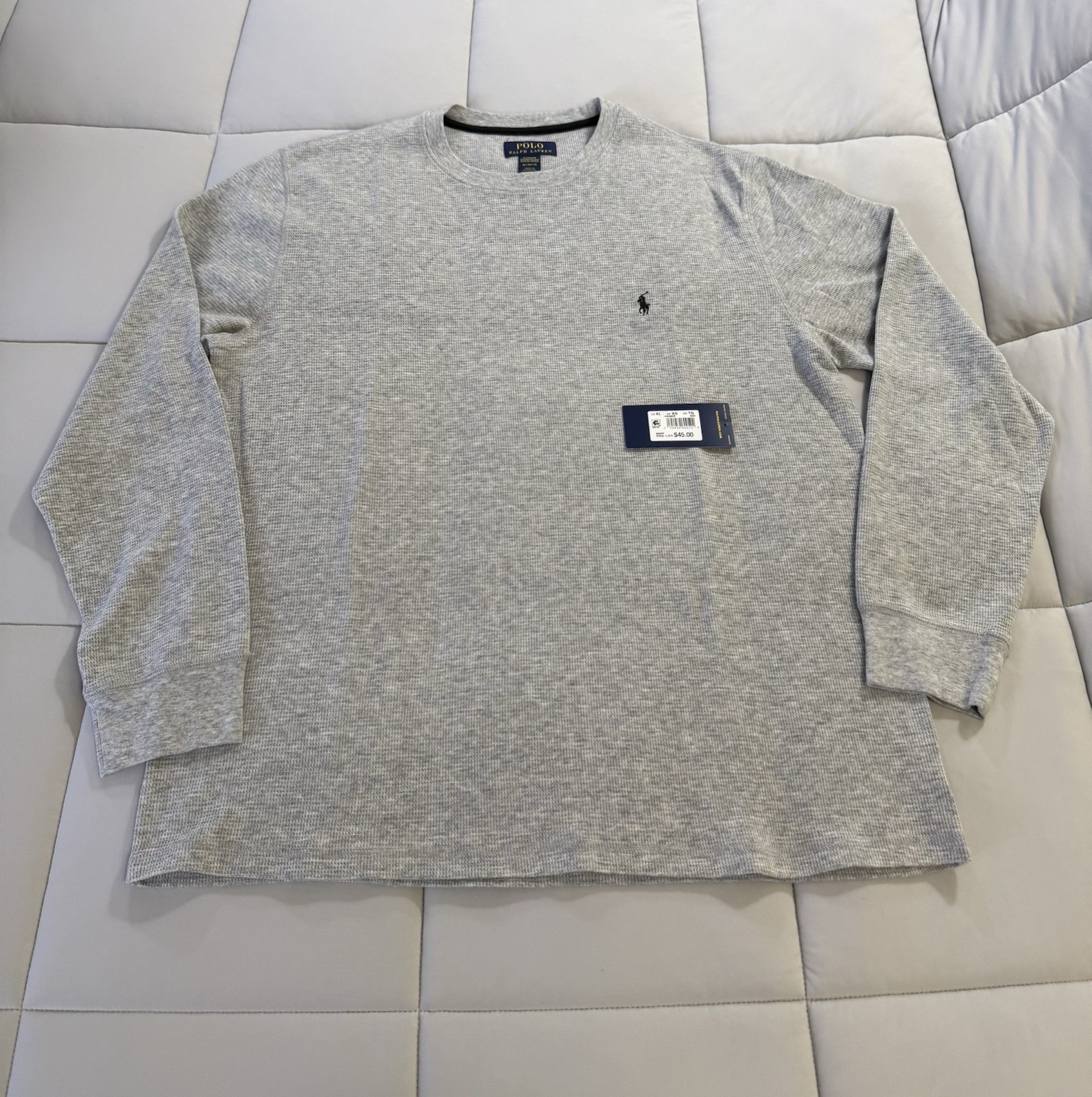 Polo Ralph Lauren Waffle Knit Long Sleeve Sleep Shirt Men’s Size XL Heather Grey