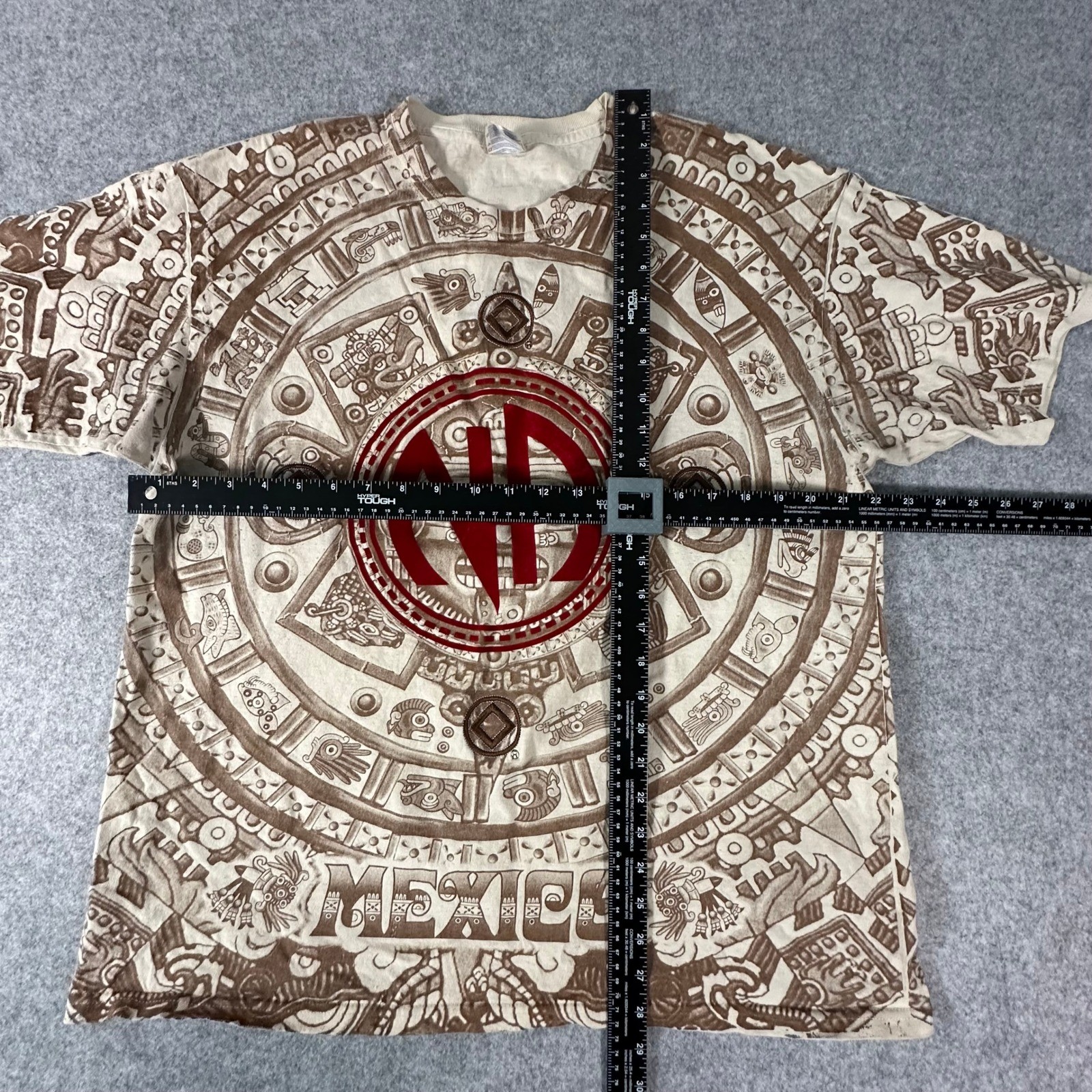 Vtg Narcotics Anonymous Yazbek Shirt Mens XL Tan Sober Mexico Mayan Sun Stone