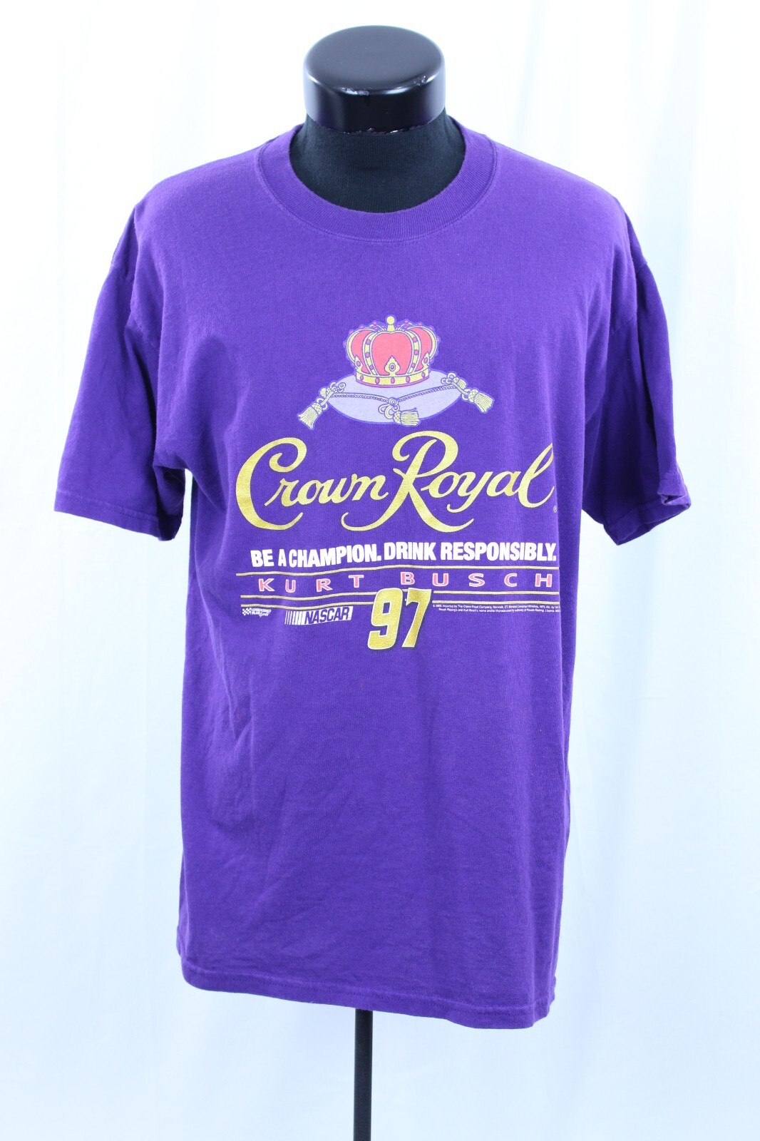 VTG Crown Royal NASCAR Kurt Busch 2005 T Shirt Checkered Flag Sports Racing 97 L