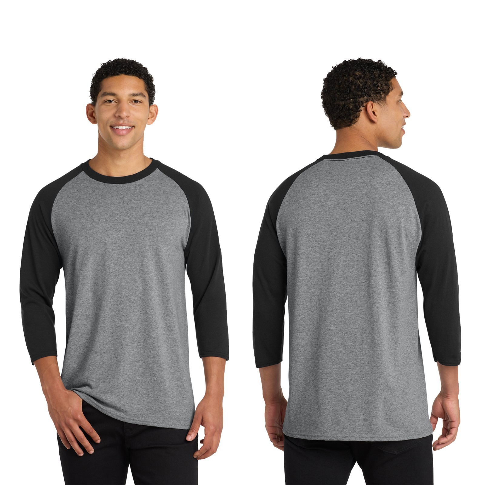 Men&rsquo;s Port & Co Core Blend 3/4-Sleeve Raglan Tee Plain Blank Casual PC55RS S-3XL