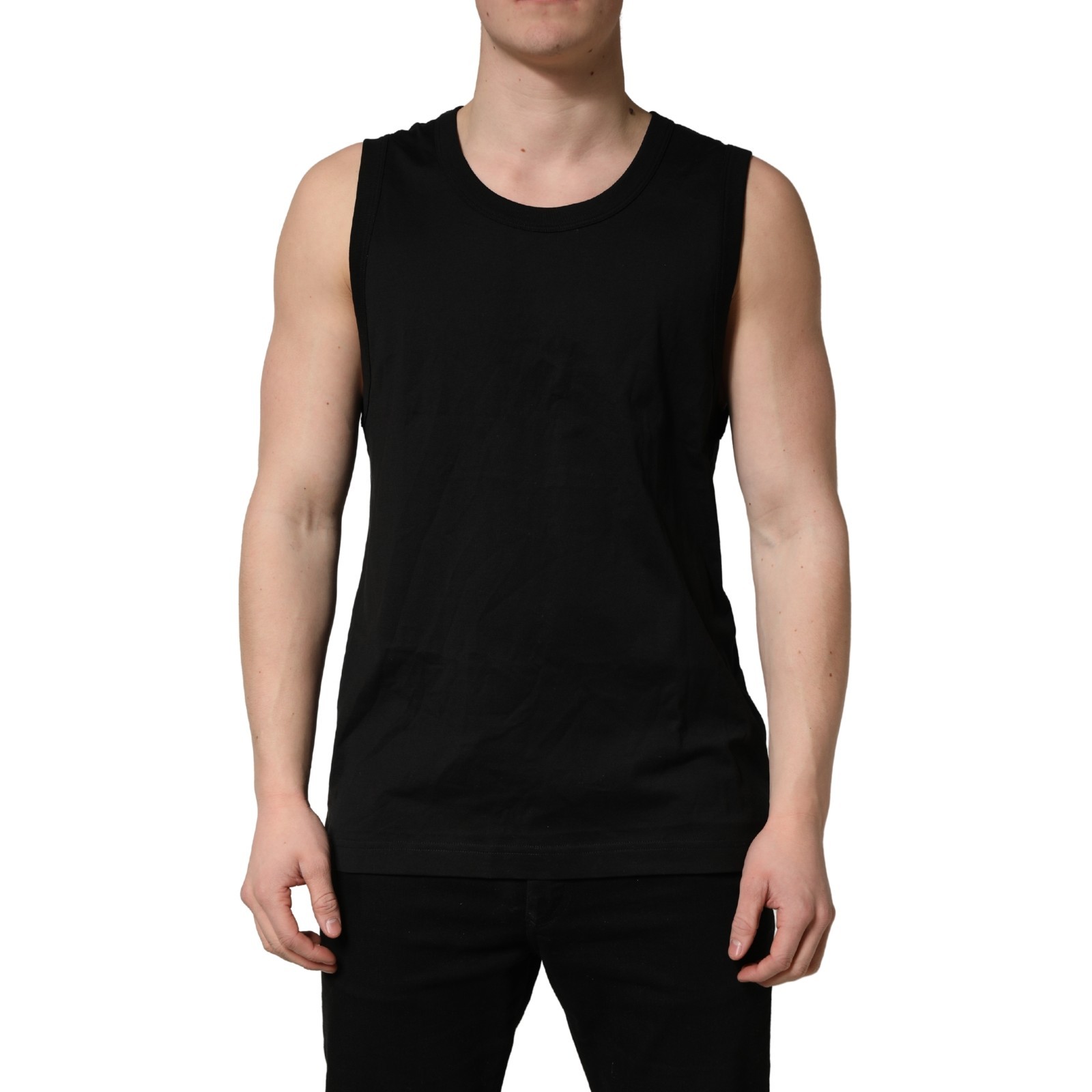 DOLCE & GABBANA T-shirt Black Cotton Sleeveless Men Tank Top IT46/US36/S 300usd