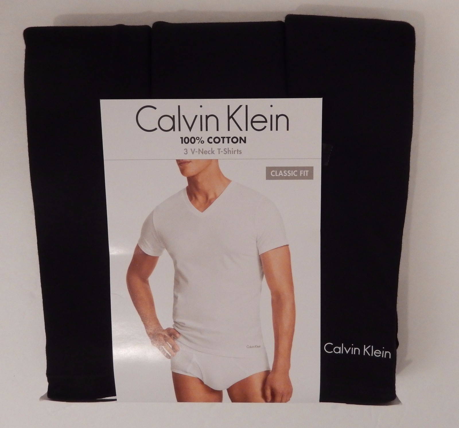 3 GENUINE CALVIN KLEIN SIZE 2XL 100% COTTON T-SHIRTS BLACK WHITE GRAY V NECK