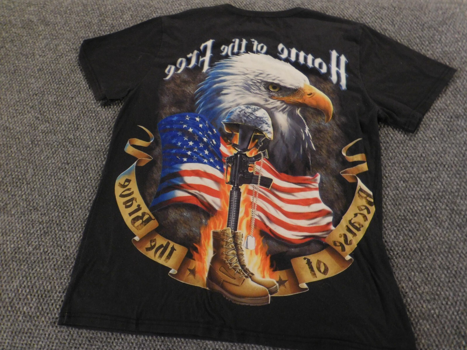 American Soldier Mens Shirt Extra Large Black Eagle home of the free gun