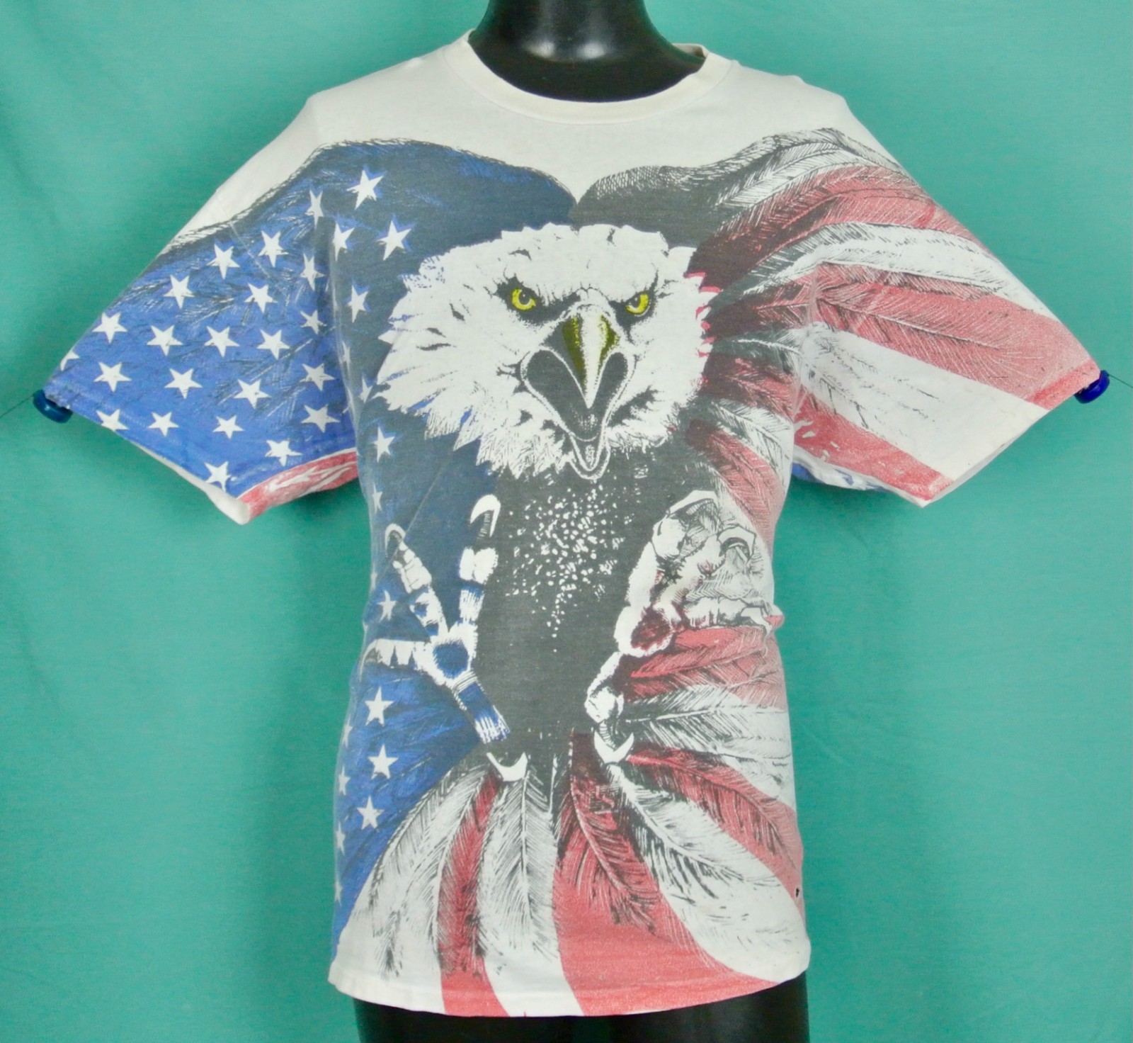 Vintage All Over Print Attacking American Bald Eagle Tee Shirt DELTA XL X large