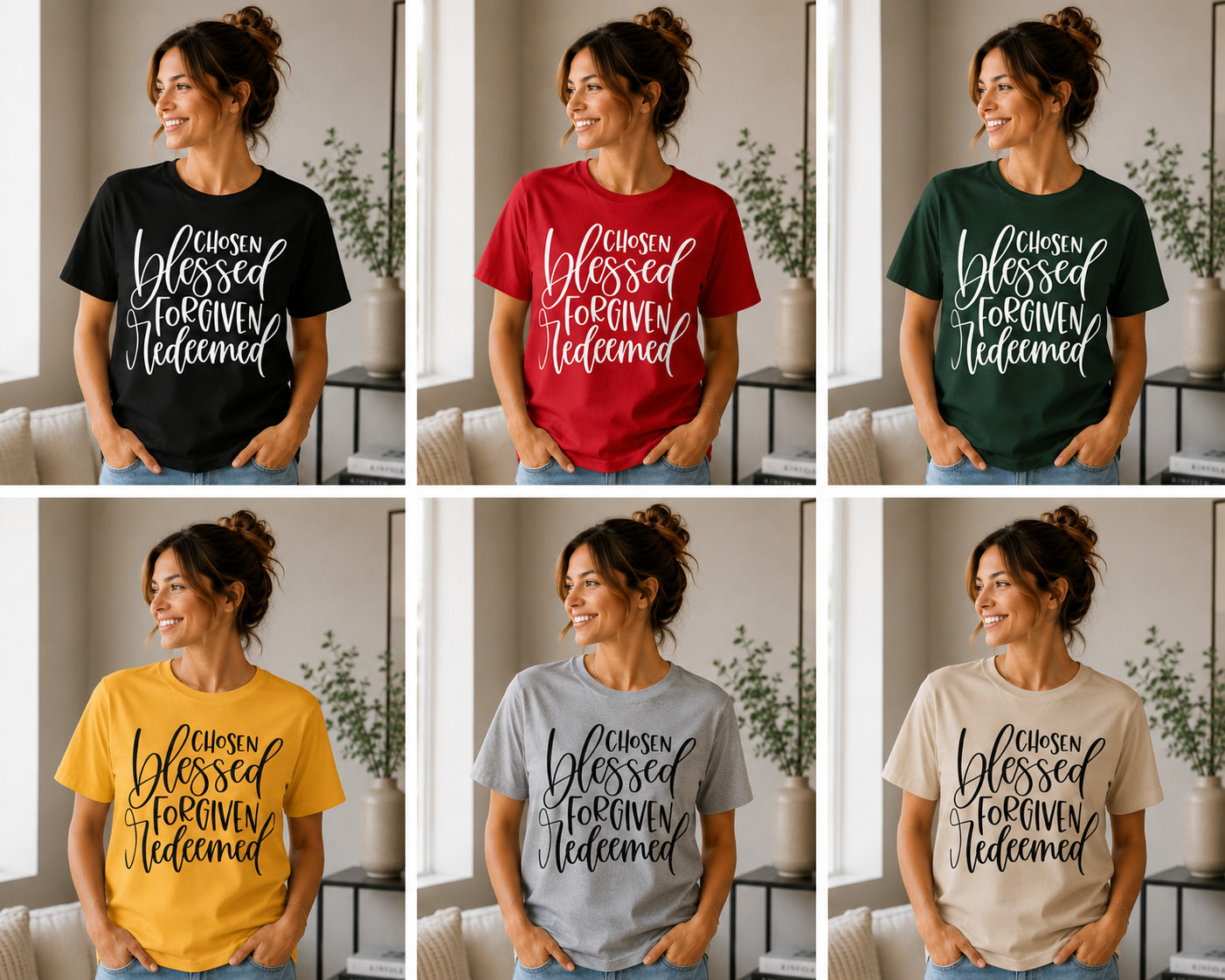 Chosen Blessed Forgiven Redeemed Shirt Christian Calligraphy Faith Tee