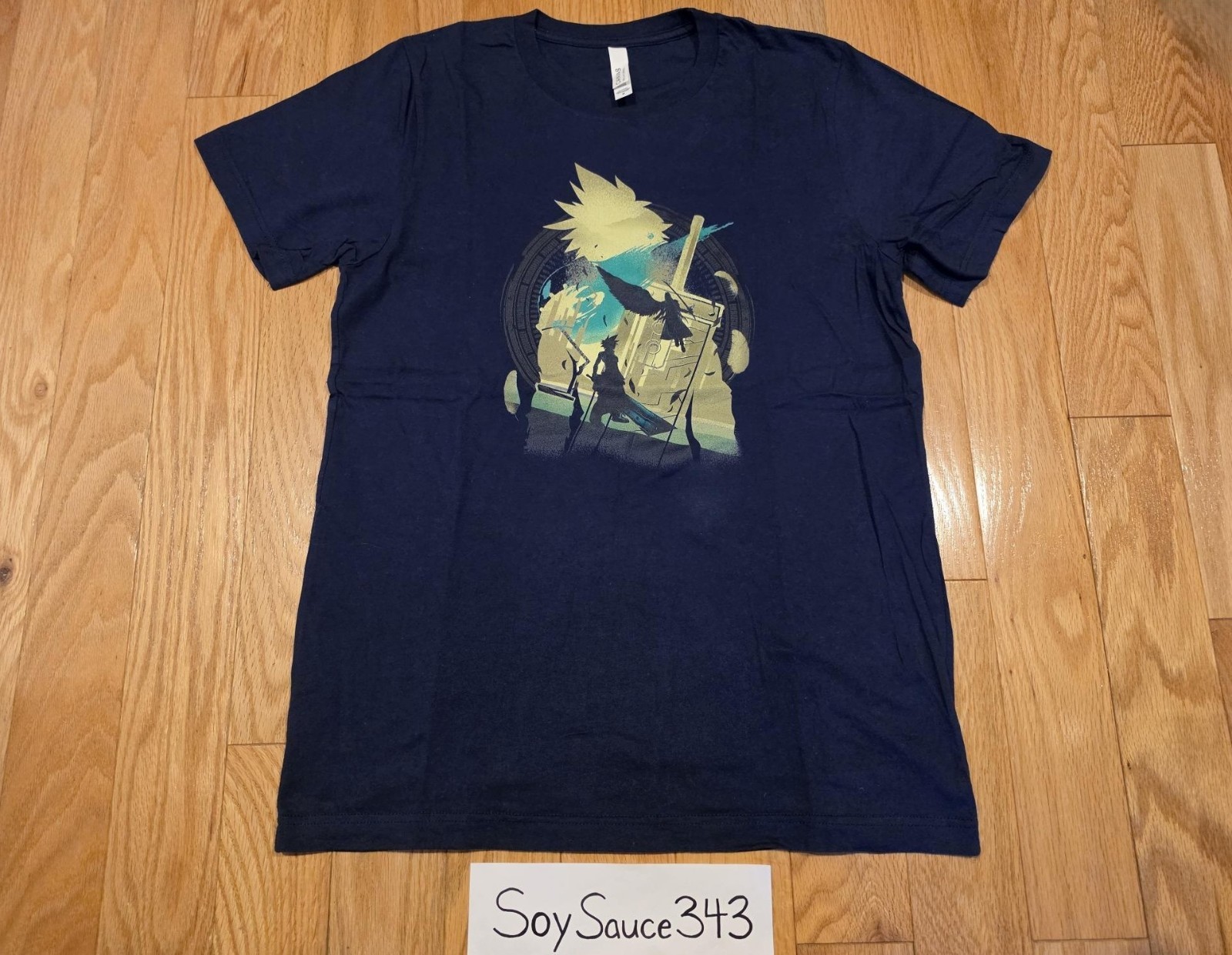 WOOT! SHIRT FINAL FANTASY VII 7 CLOUD STRIFE SEPHIROTH ART NAVY TEE SHIRT SIZE M