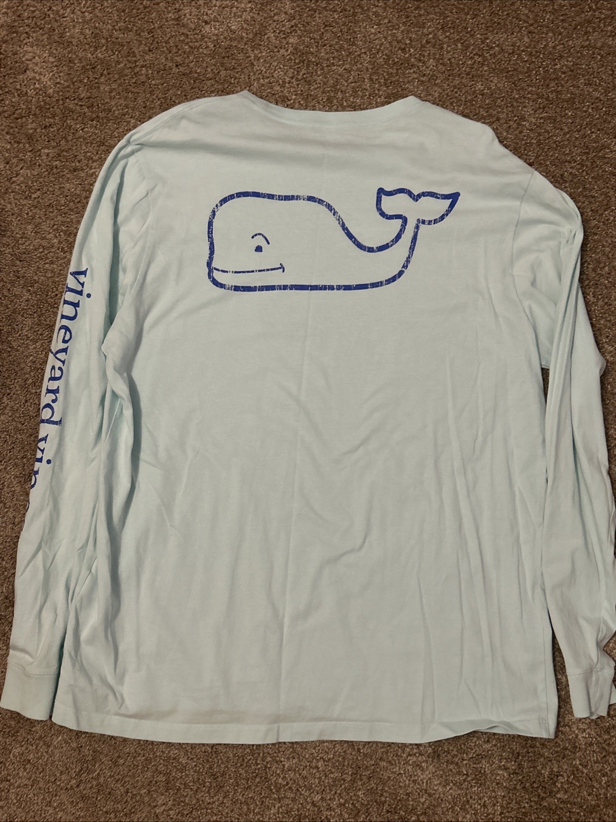 Vineyard Vines Men’s Long Sleeve T Shirt Seafoam Green Blue Whale Large