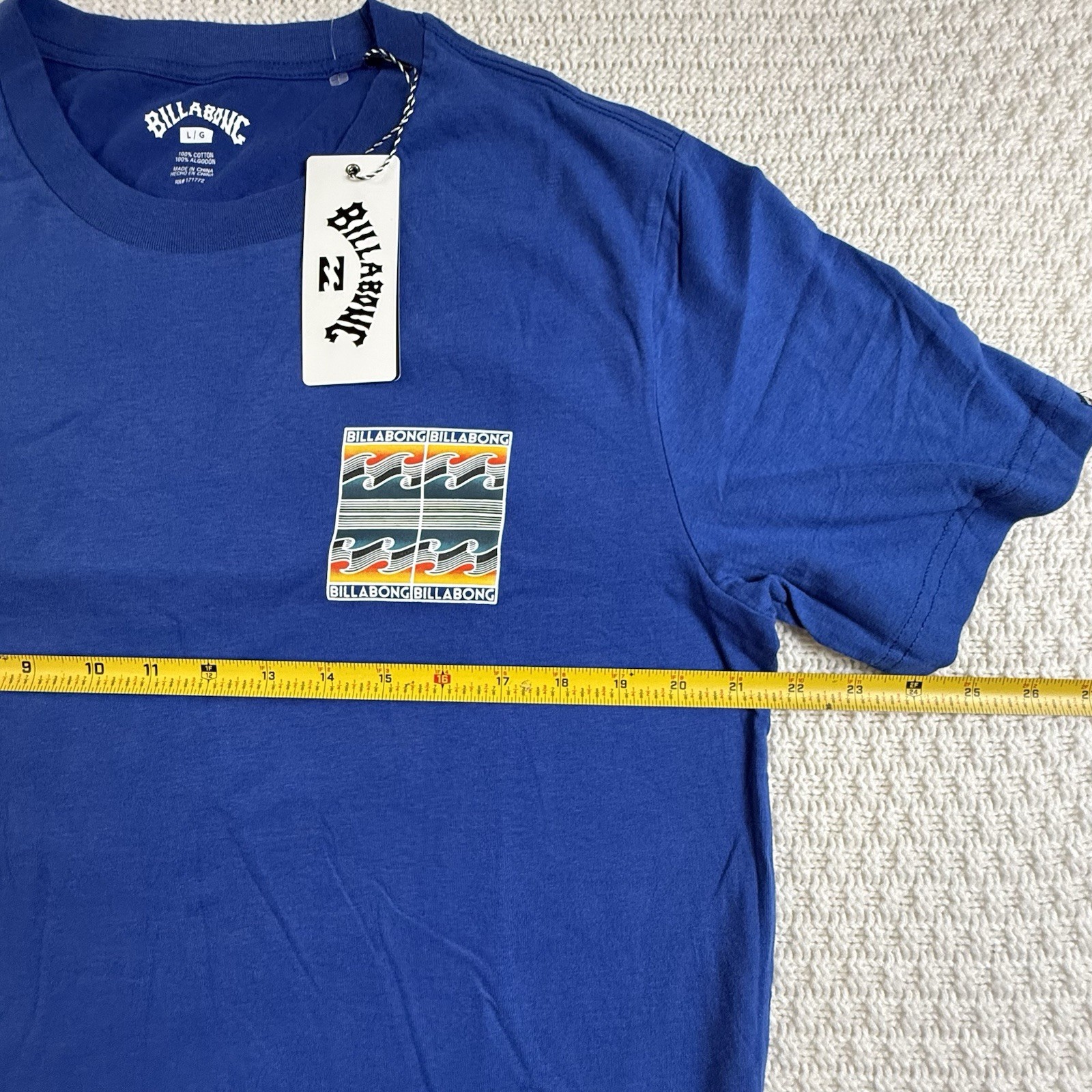NEW Billabong Surf Waves Logo True Blue T Shirt Men’s Size Large 100% Cotton