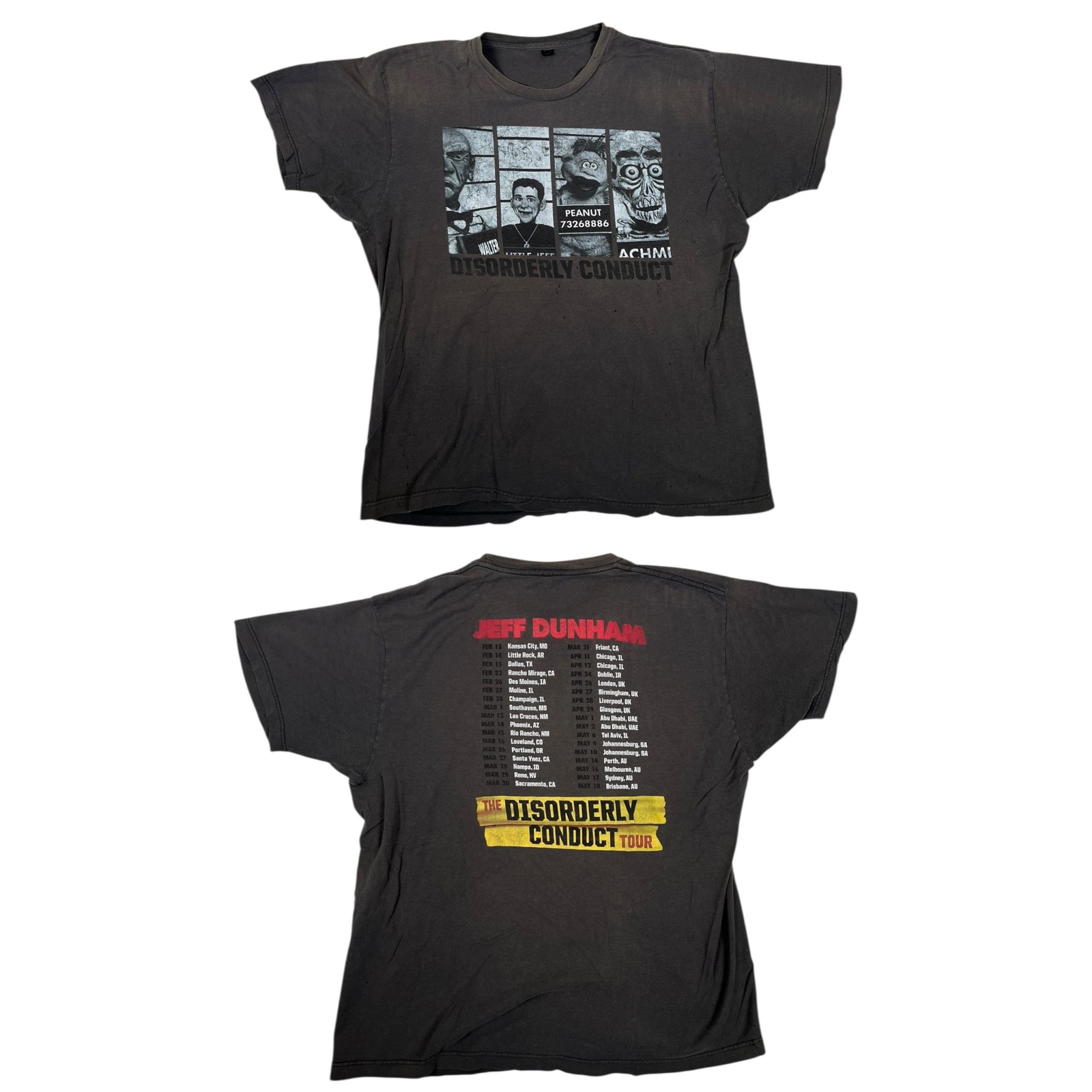 Jeff Dunham Disorderly Conduct Tour T-Shirt Mens XL Black Walter Peanut Achmed