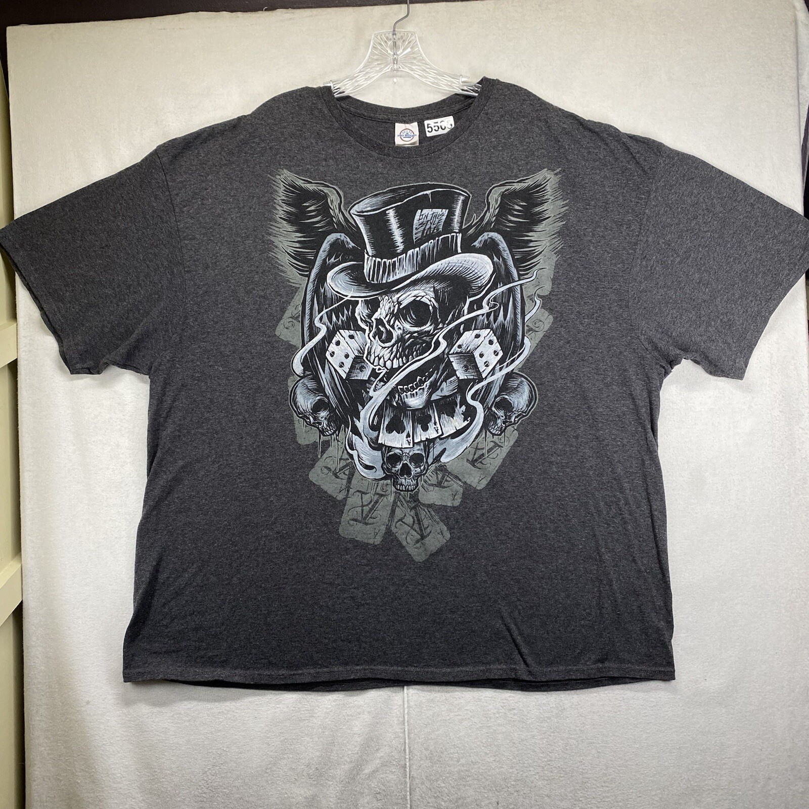 Vintage Skull Poker Gambler Shirt Macabre Gothic Top Hat Gray 3XL