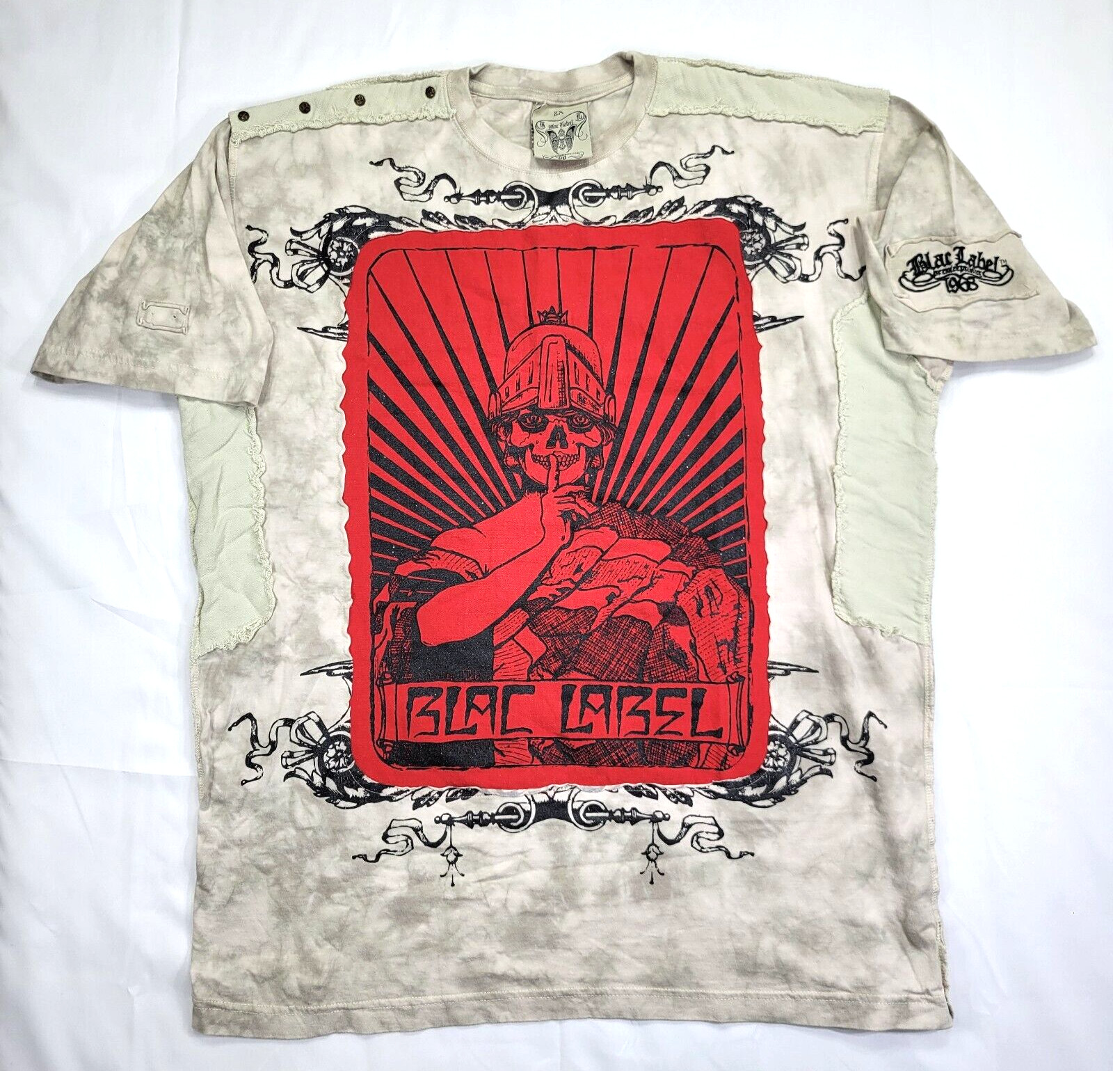 Vtg Y2k BLAC LABEL Affliction Shirt Beige Embroidered THICK AS THIEVES Men&rsquo;s 2X