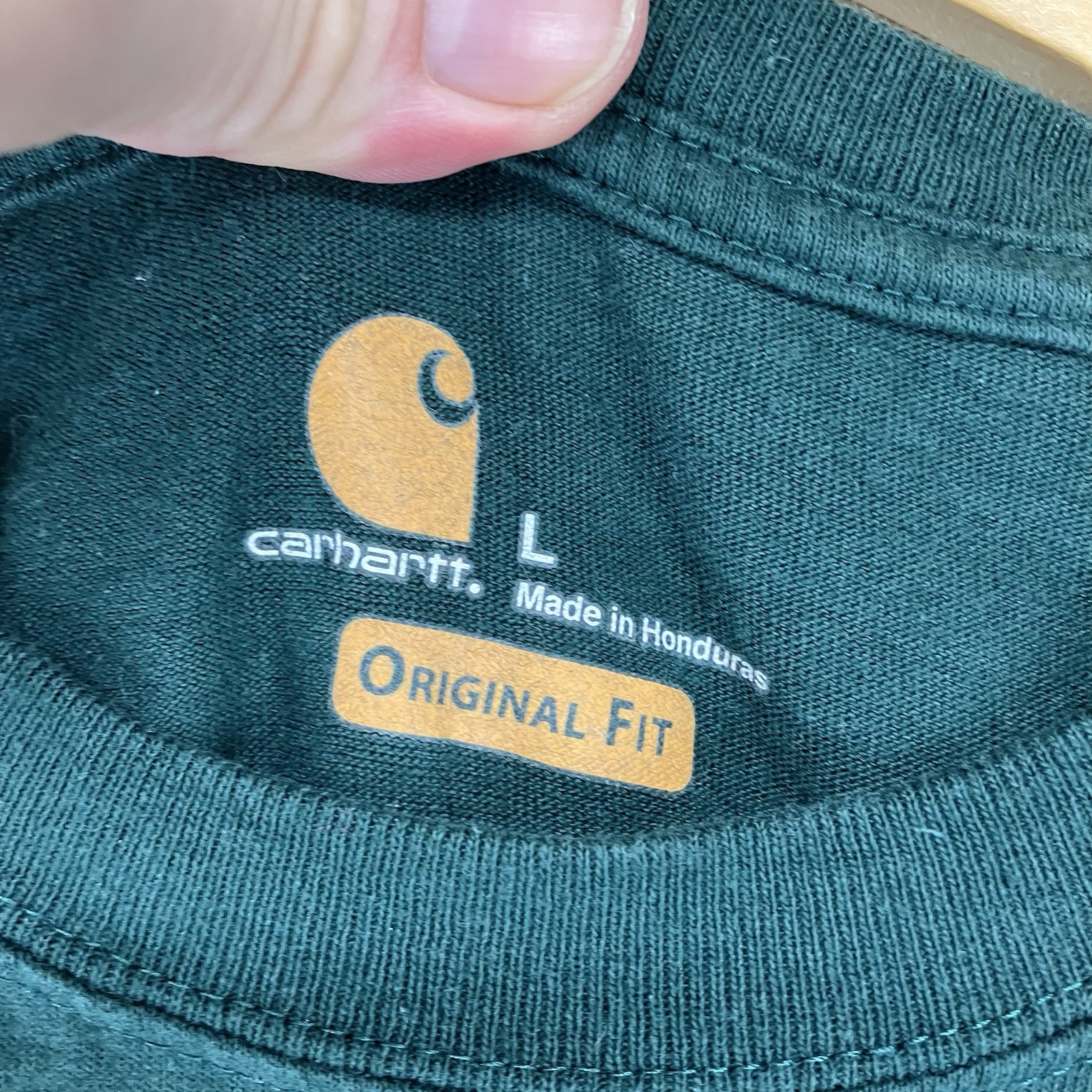 Carhartt Mens Large Short Sleeve T-Shirt OG Fit Heavy Hunter Green Company Logo