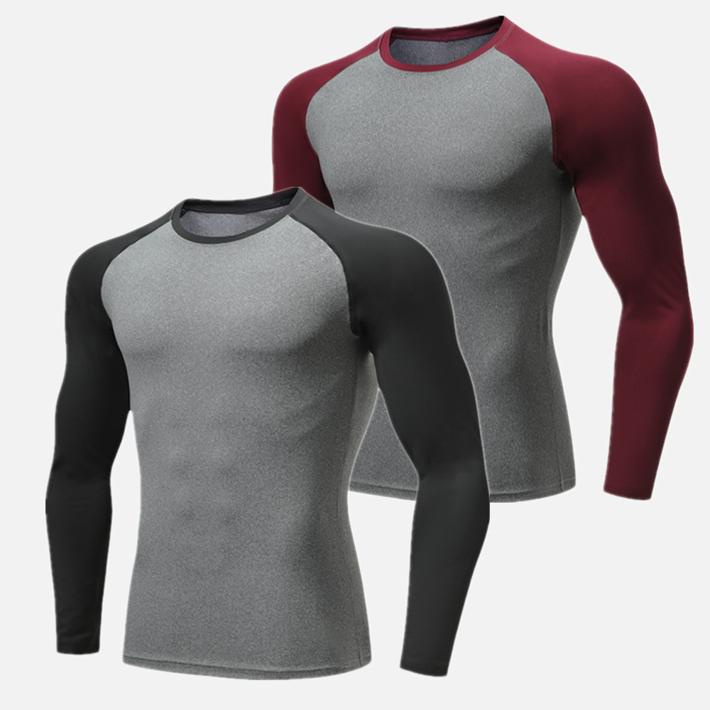 2 Packs Athletic Long Sleeve Compression Shirts Dry Fit Sports Gym Shirts