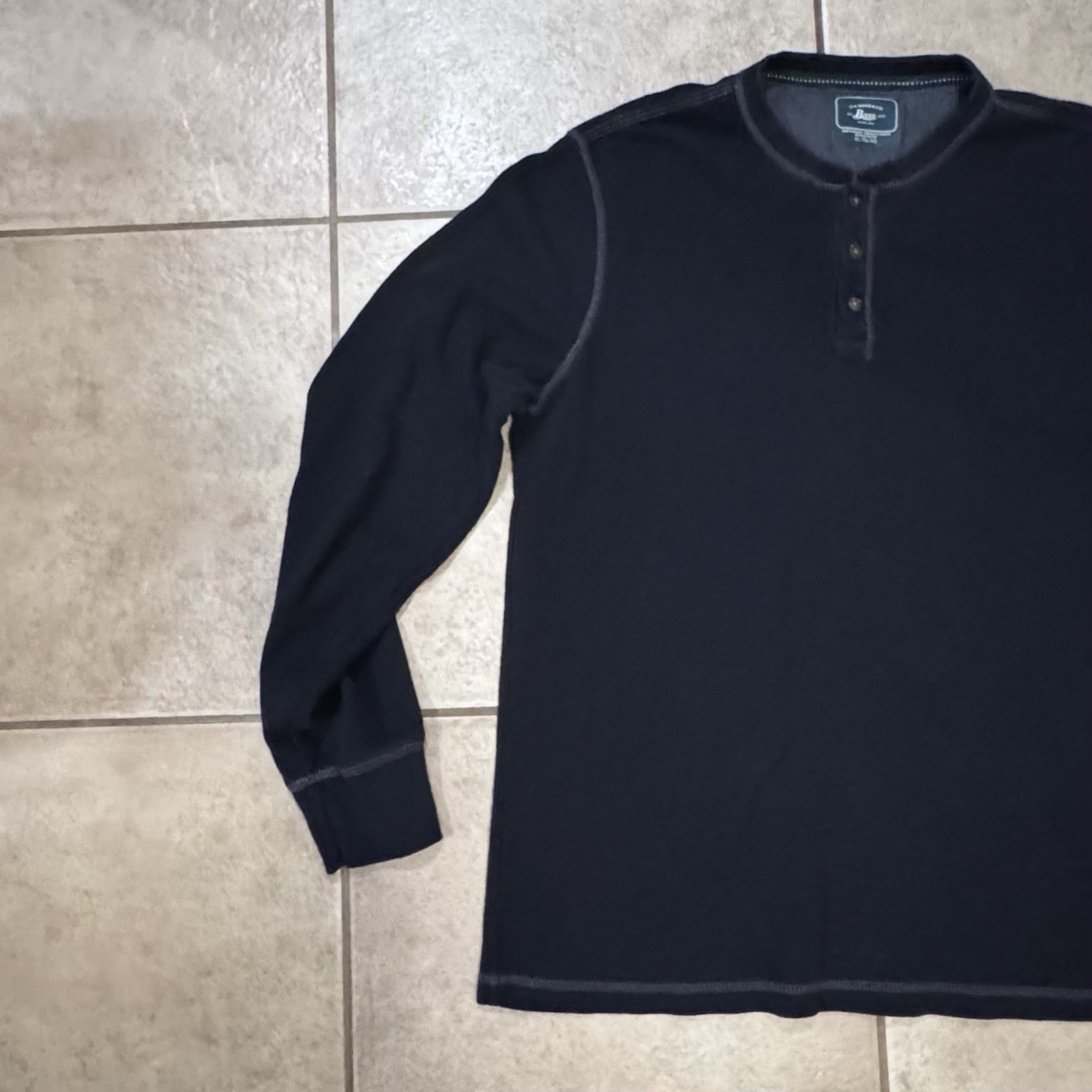 GH Bass Co Shirt Mens XL Black Long Sleeve Henley Collar Pullover