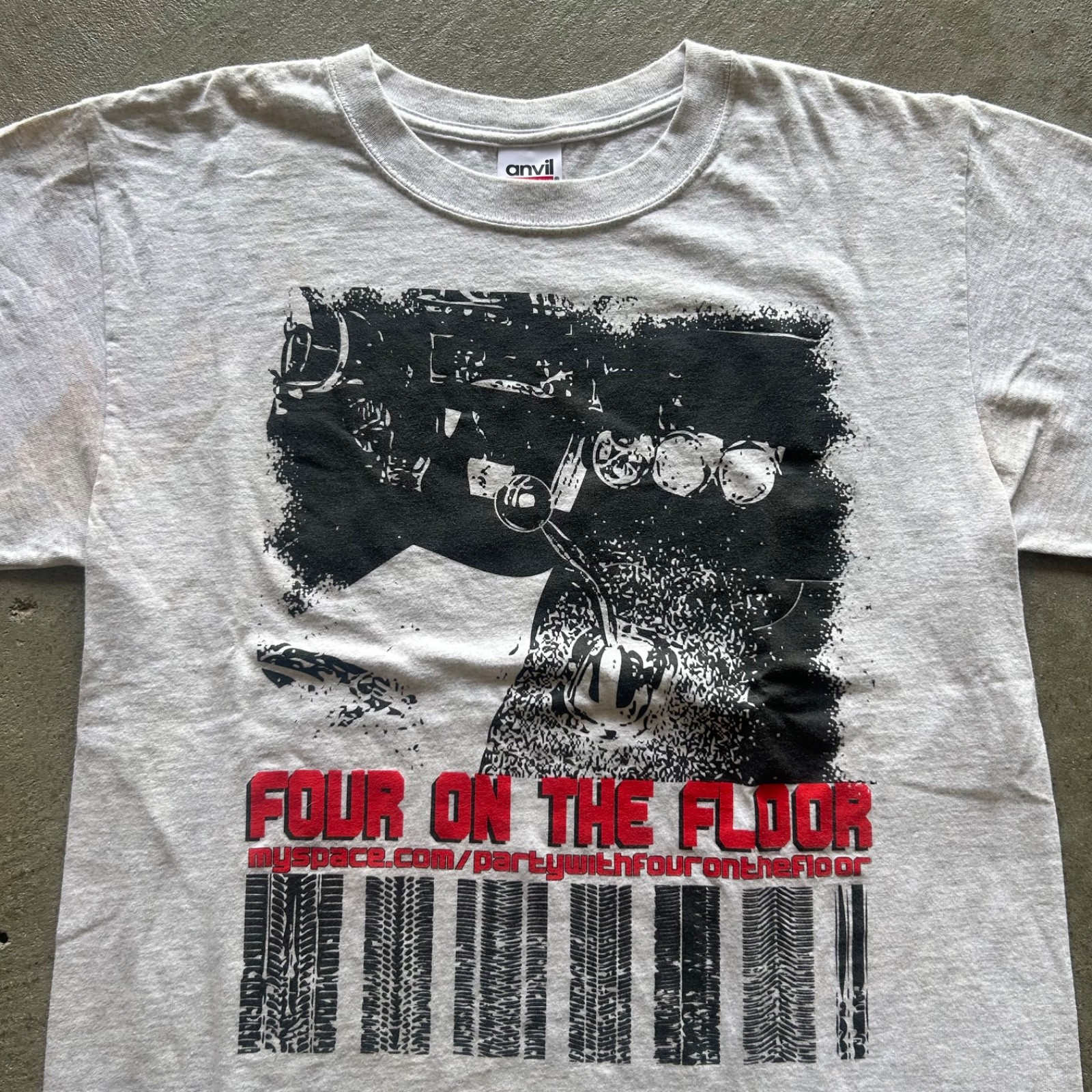 Vintage 90s Four On The Floor Shirt Size Medium Gray Manual Car My Space Graphic