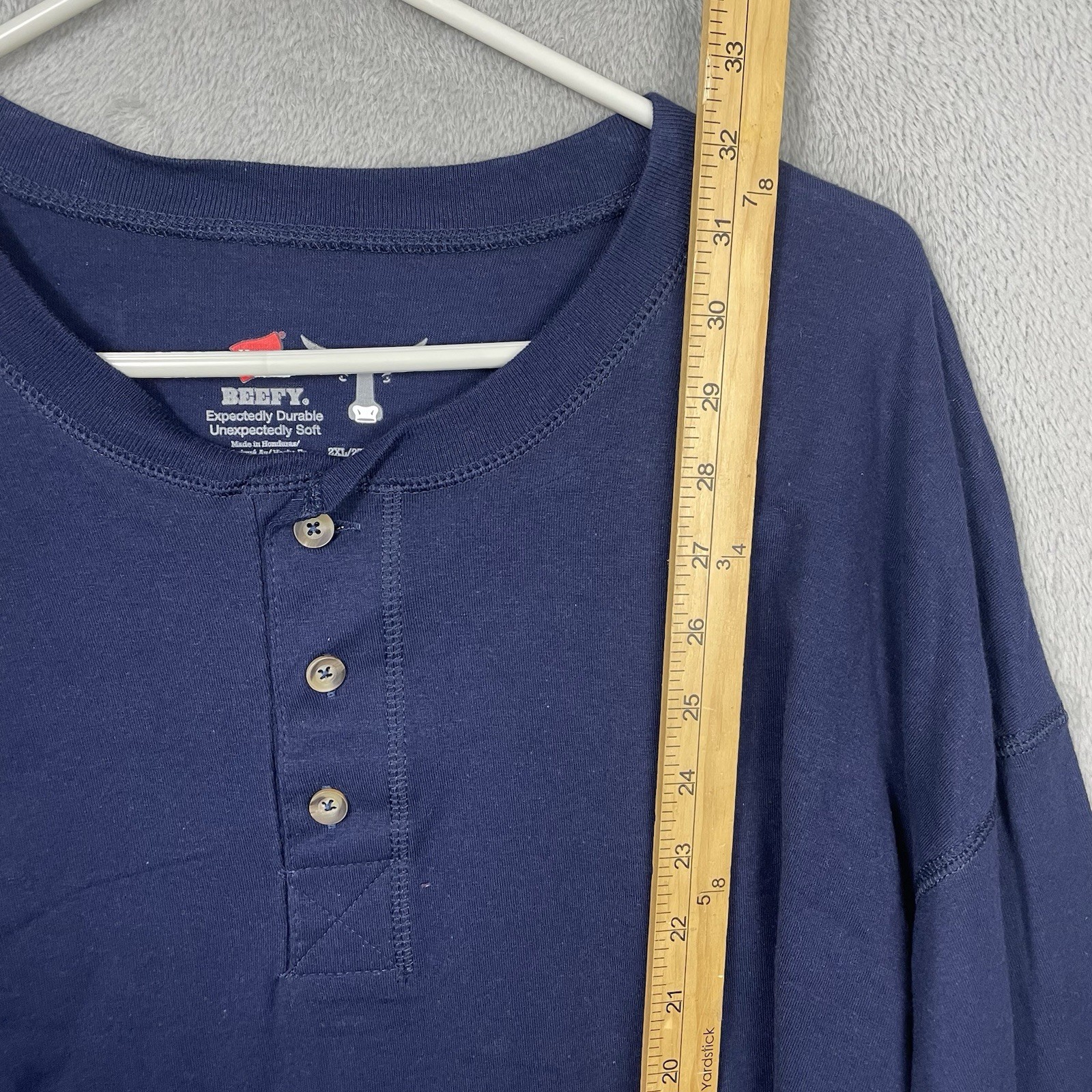 Hanes Henley Shirt Beefy Mens Size 2XL Blue 3 button Long Sleeve Cotton NWT