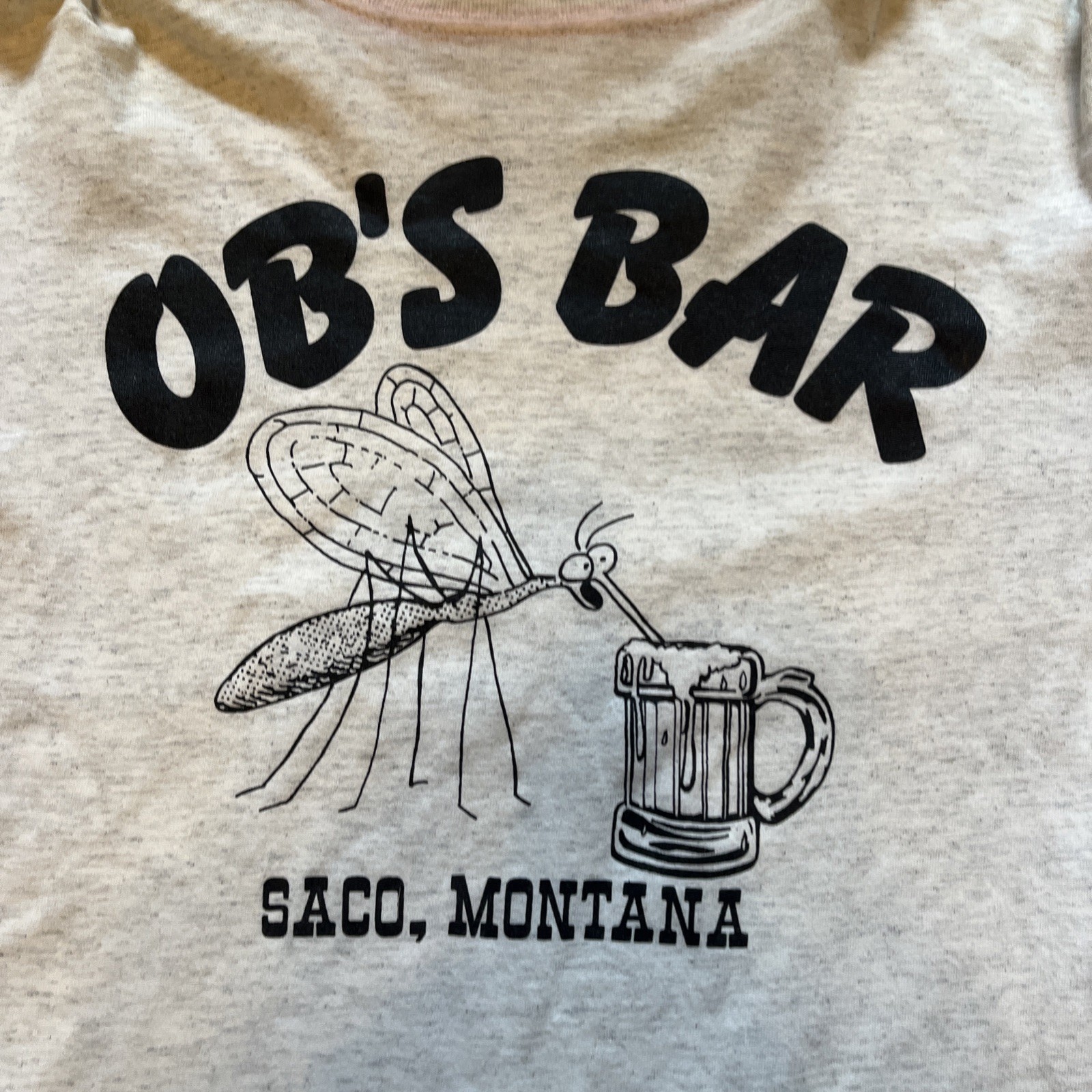 Vintage OB’s Bar Saco Montana T Shirt Short Sleeve Mosquito Large Grey Red USA