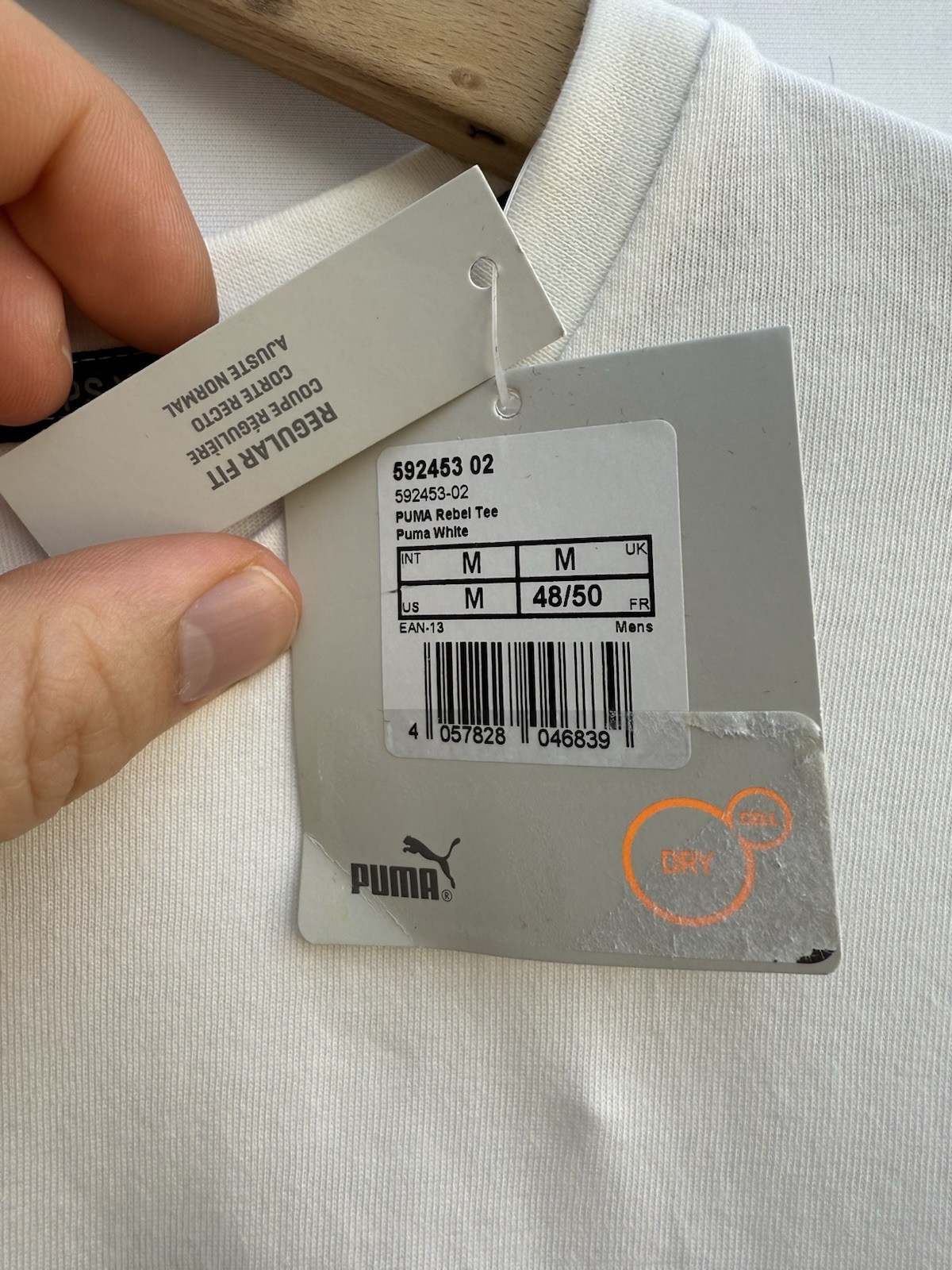 Puma Rebel Dry Cell Graphic Logo T-Shirt White Arm Spellout 592453 Mens Medium