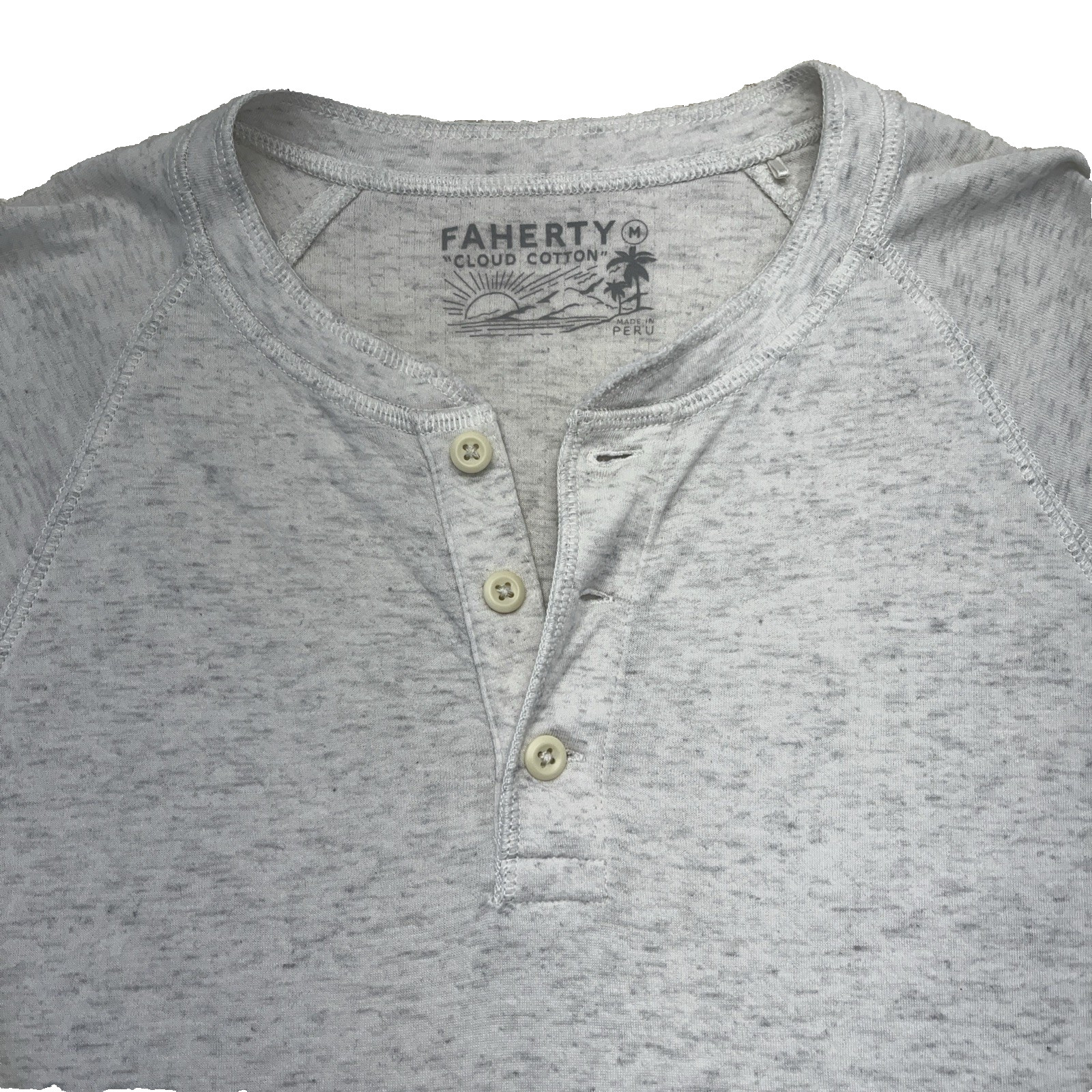 Faherty Cloud Cotton Long Sleeve Henley T Shirt Men’s M Heathered 3-Button
