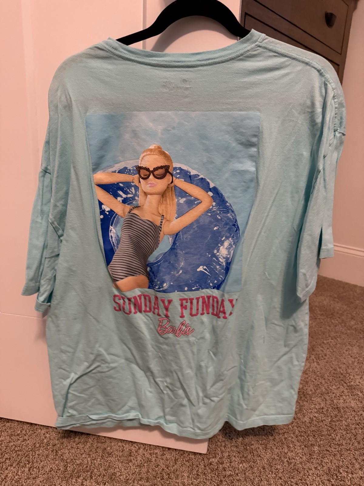 Barbie Sunday Funday Aqua T Shirt Women&rsquo;s Large Mattel 2023 Graphic Tee