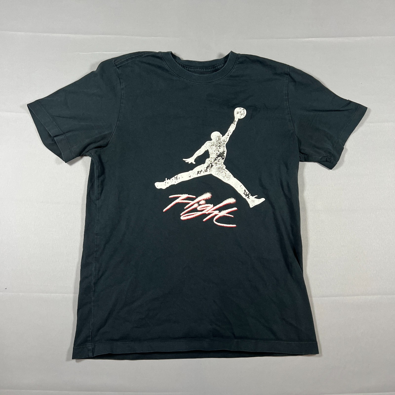 Air Jordan Flight T Shirt Mens Medium Black Cotton Jumpman Logo Straight Hem